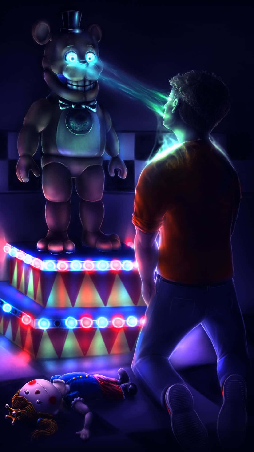 Fazbear Frights, animatronic bear, kneeling boy, Full HD Phone Wallpaper