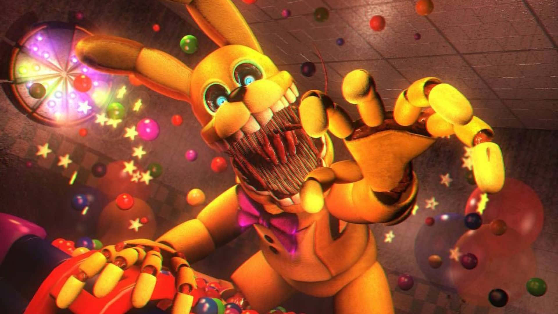 Fazbear Frights, yellow animatronic bunny, glowing eyes, Full HD Desktop Wallpaper