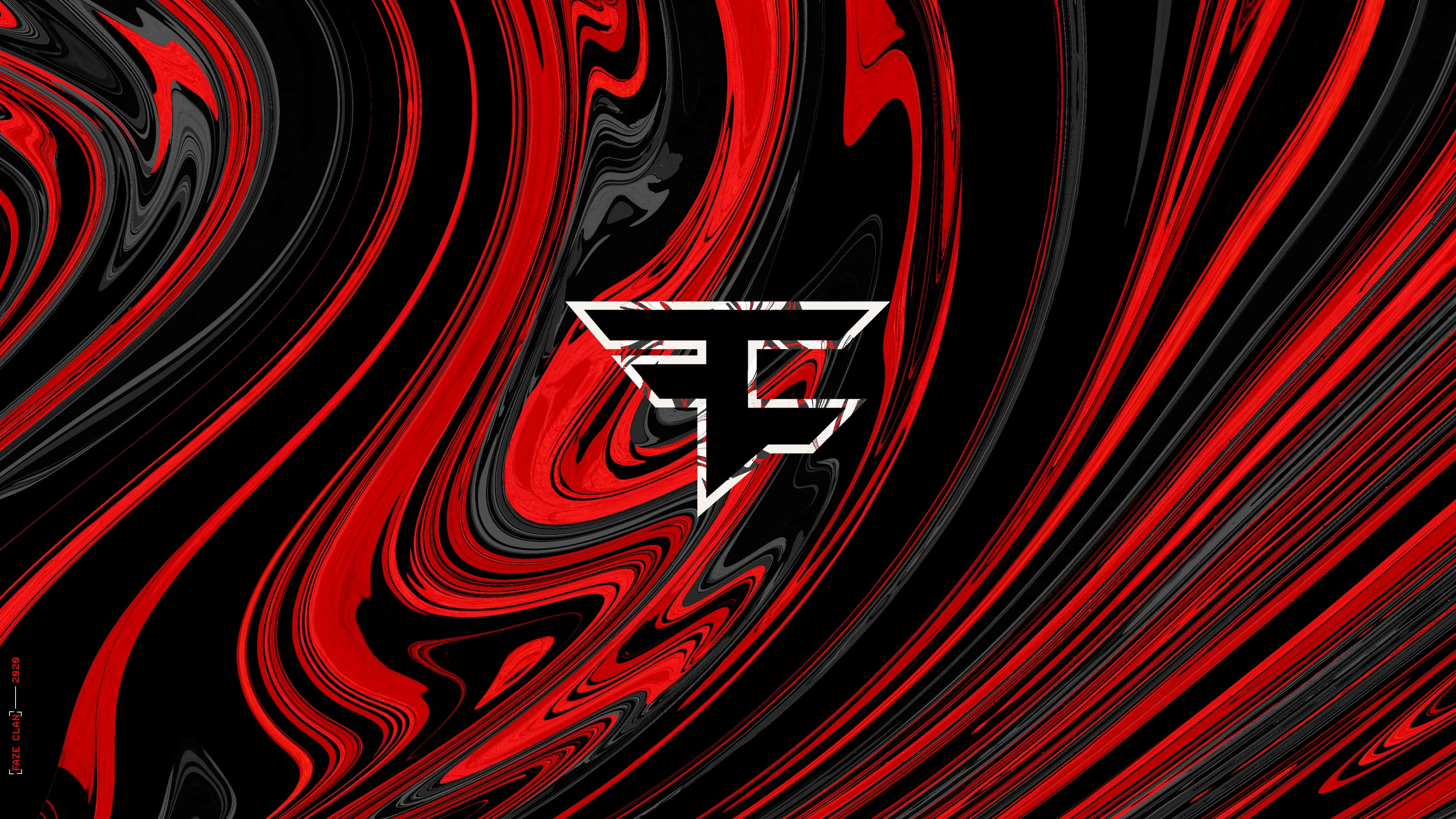 Faze Rug, red black swirls, white geometric logo, 4K Desktop Wallpaper
