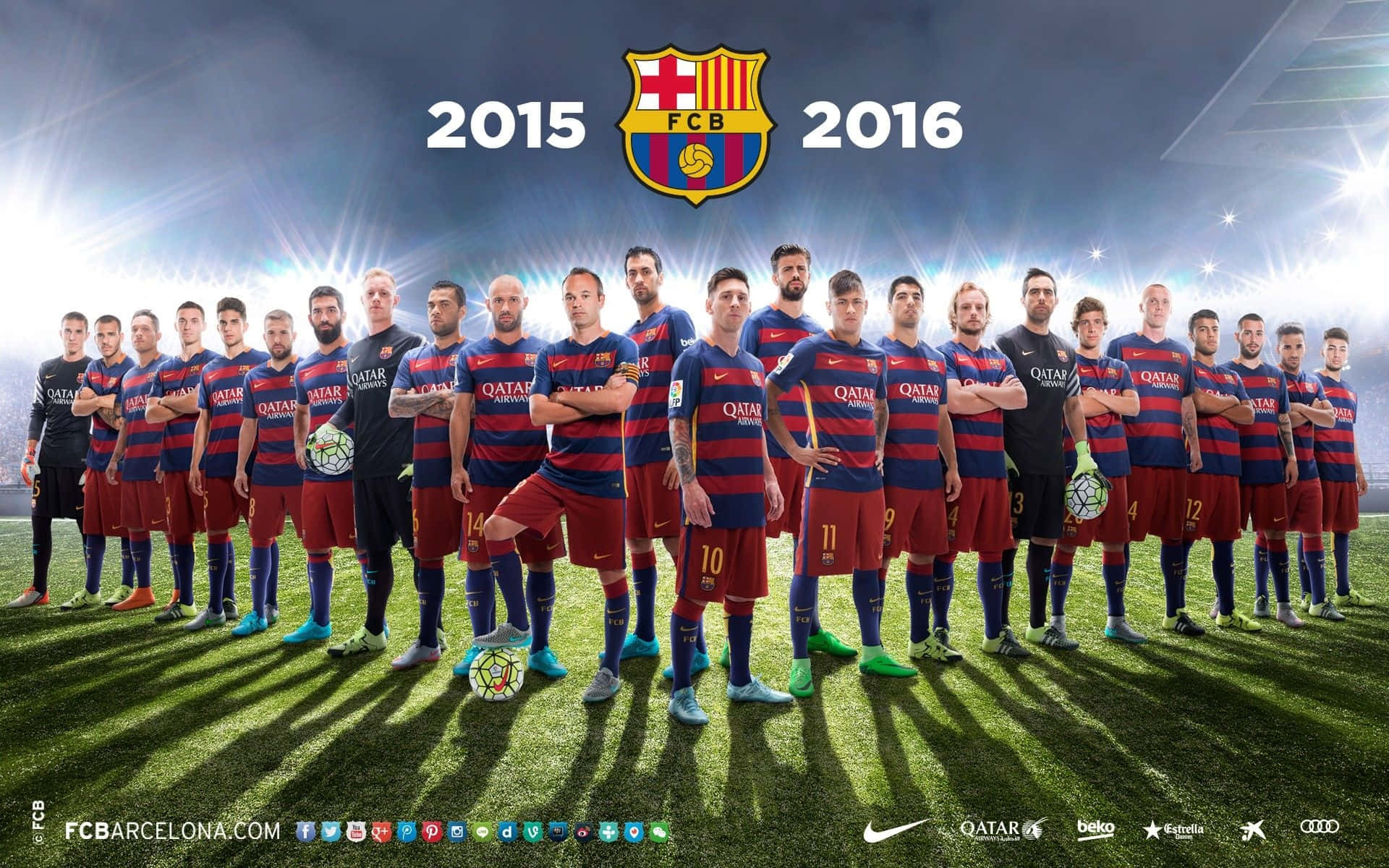 FC Barcelona, blue and red striped jerseys, vibrant green pitch, Full HD Desktop Wallpaper
