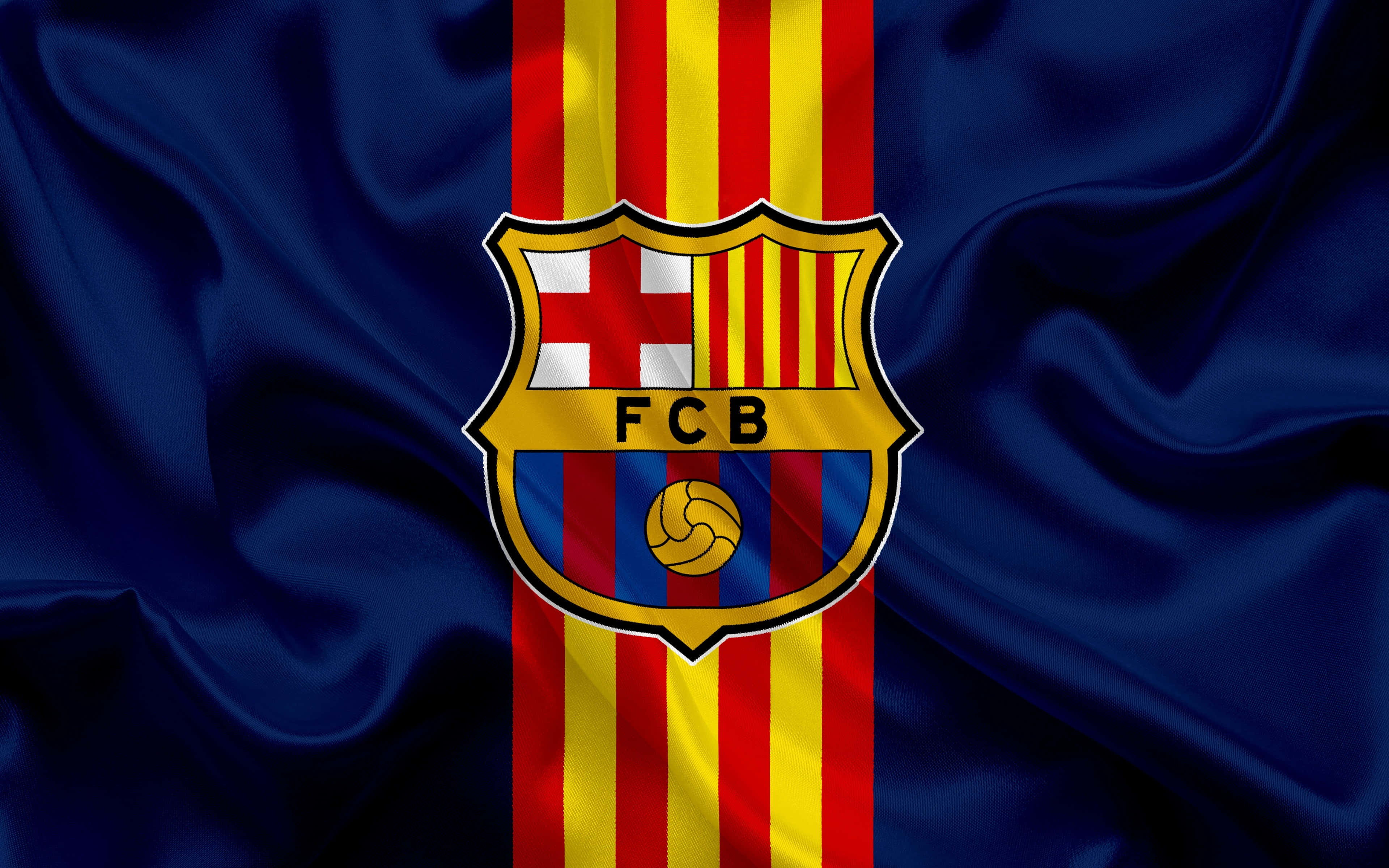 Fc Barcelona, Barcelona FC crest, blue flag, 4K Desktop Wallpaper