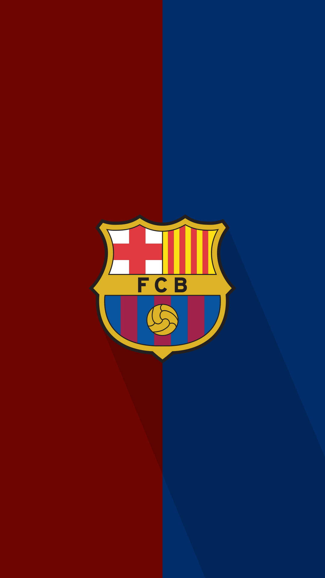 Barcelona FC crest, red and blue vertical split background, long shadow effect, Full HD Phone Wallpaper