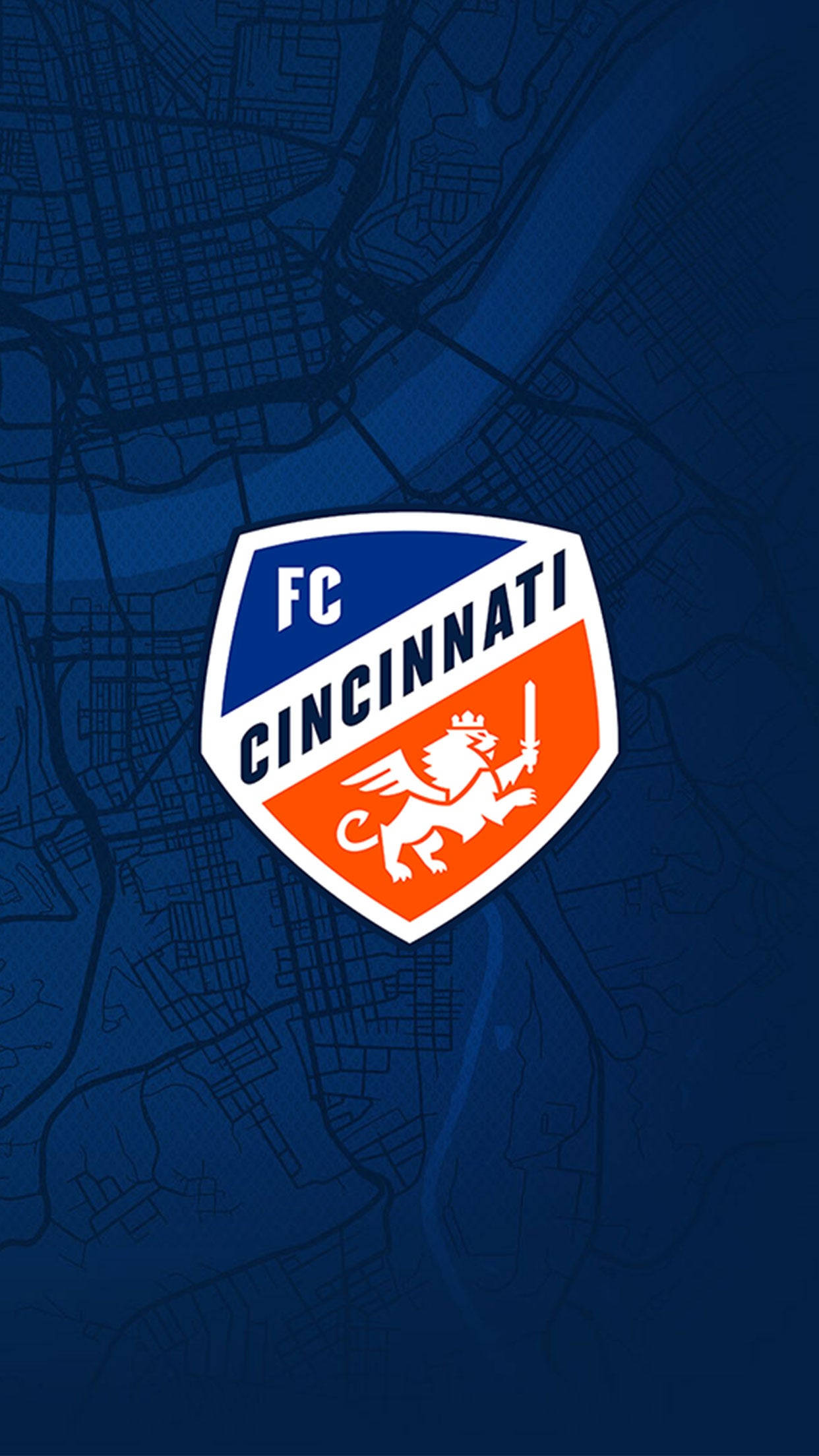 FC Cincinnati, winged lion, orange and blue background, Full HD Phone Wallpaper