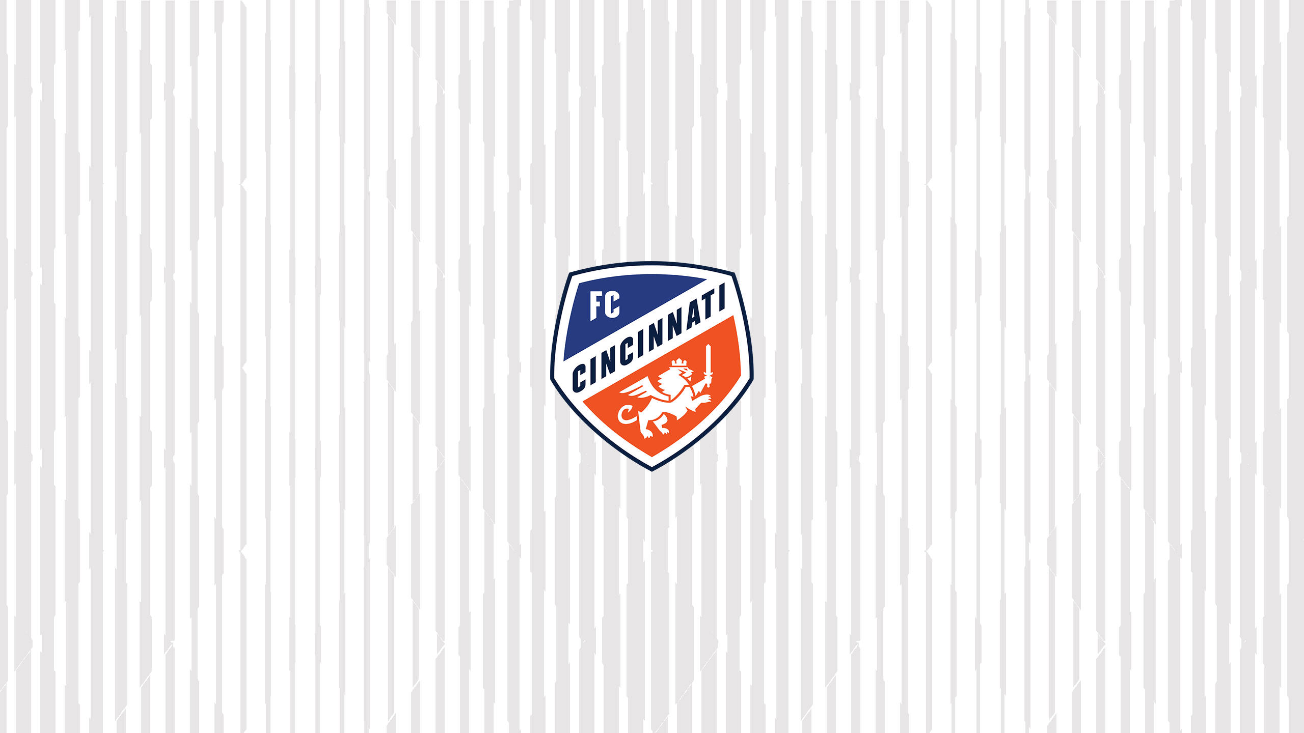 FC Cincinnati, white background, subtle gray vertical stripes, 2K Desktop Wallpaper