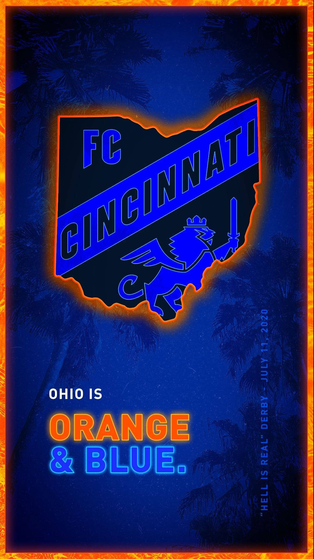FC Cincinnati, neon blue, dark palm trees, Full HD Phone Wallpaper