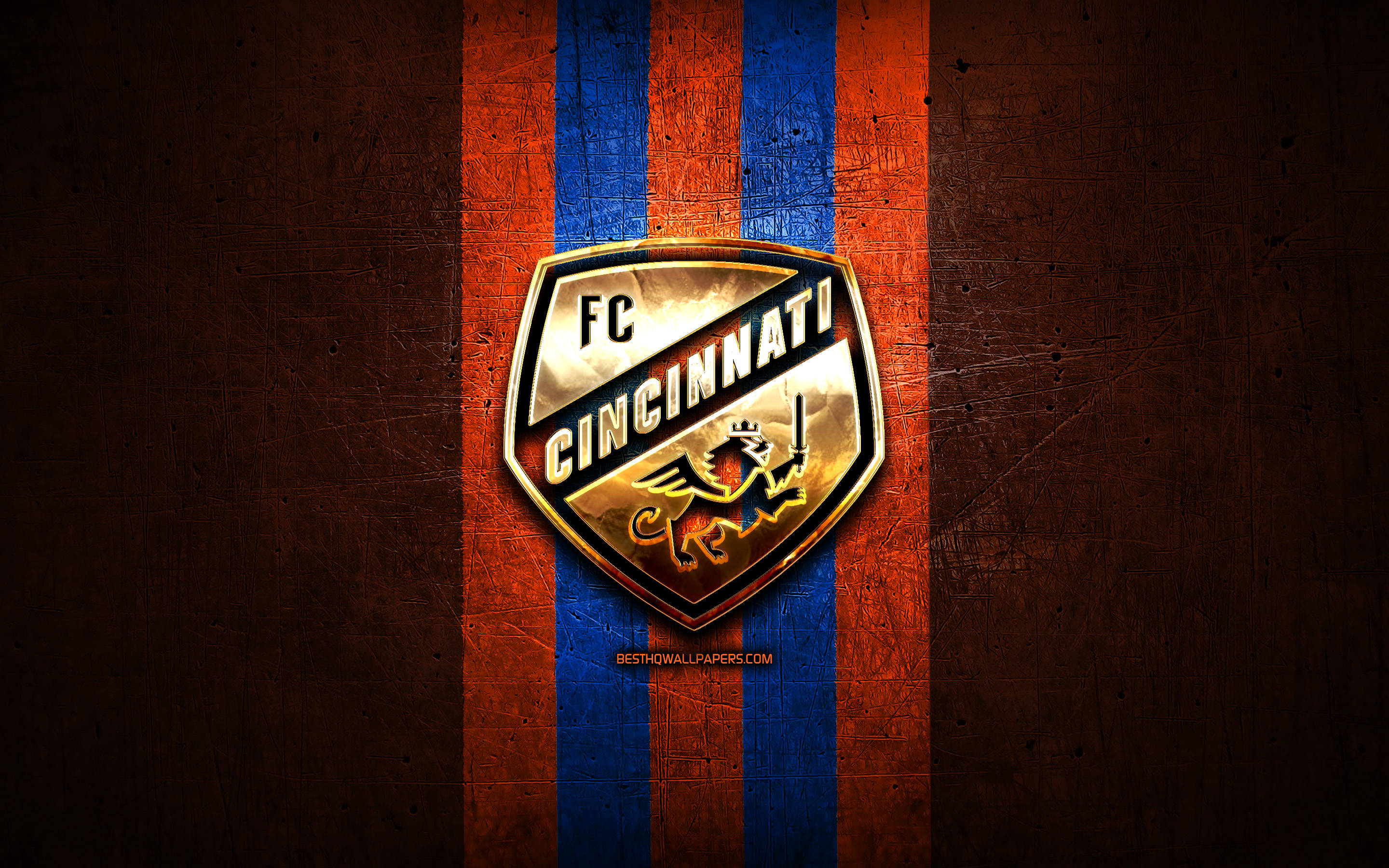 FC Cincinnati, golden logo, griffin emblem, 2K Desktop Wallpaper