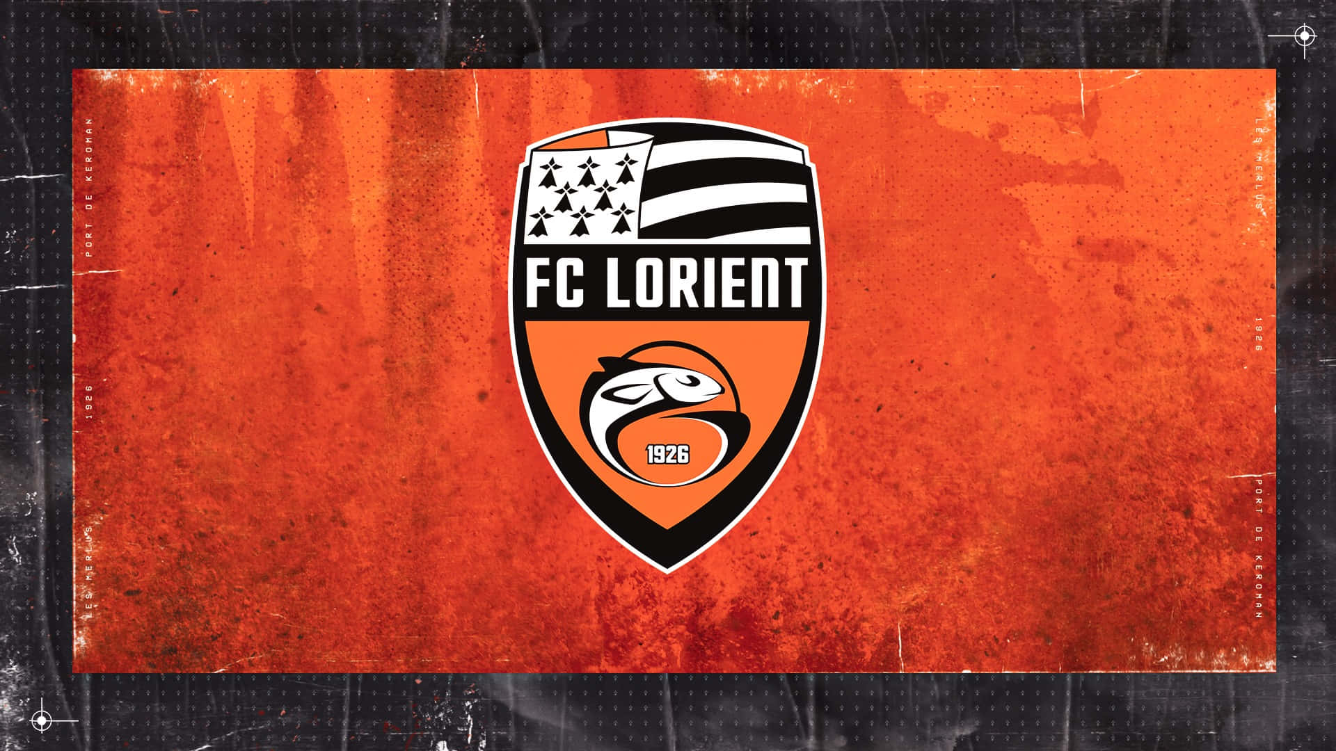 FC Lorient, football club crest, textured orange background, Full HD Desktop Wallpaper