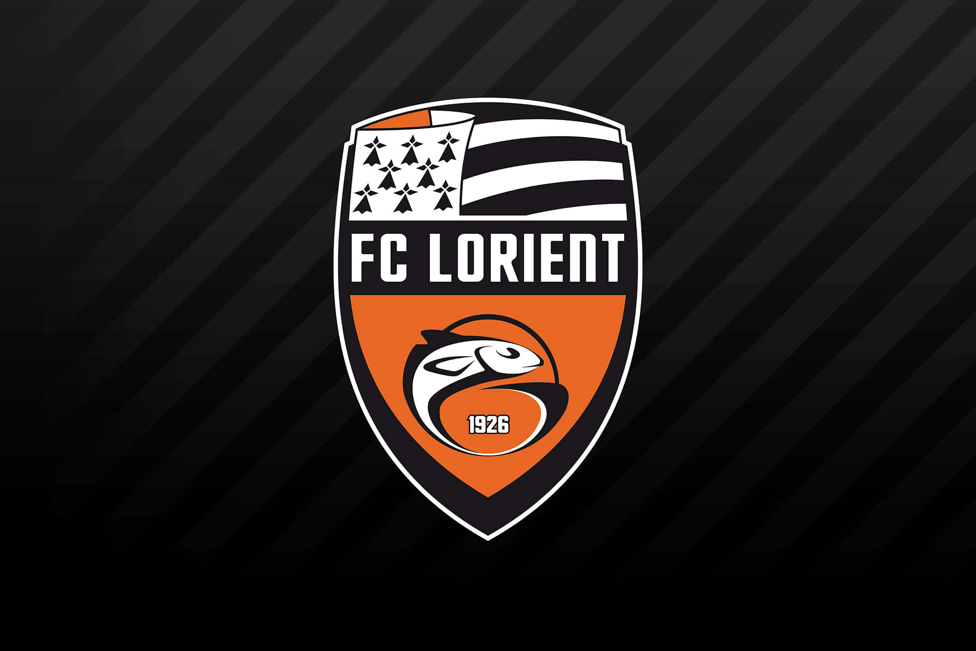 FC Lorient, orange black and white shield, fish logo, Full HD Desktop Wallpaper