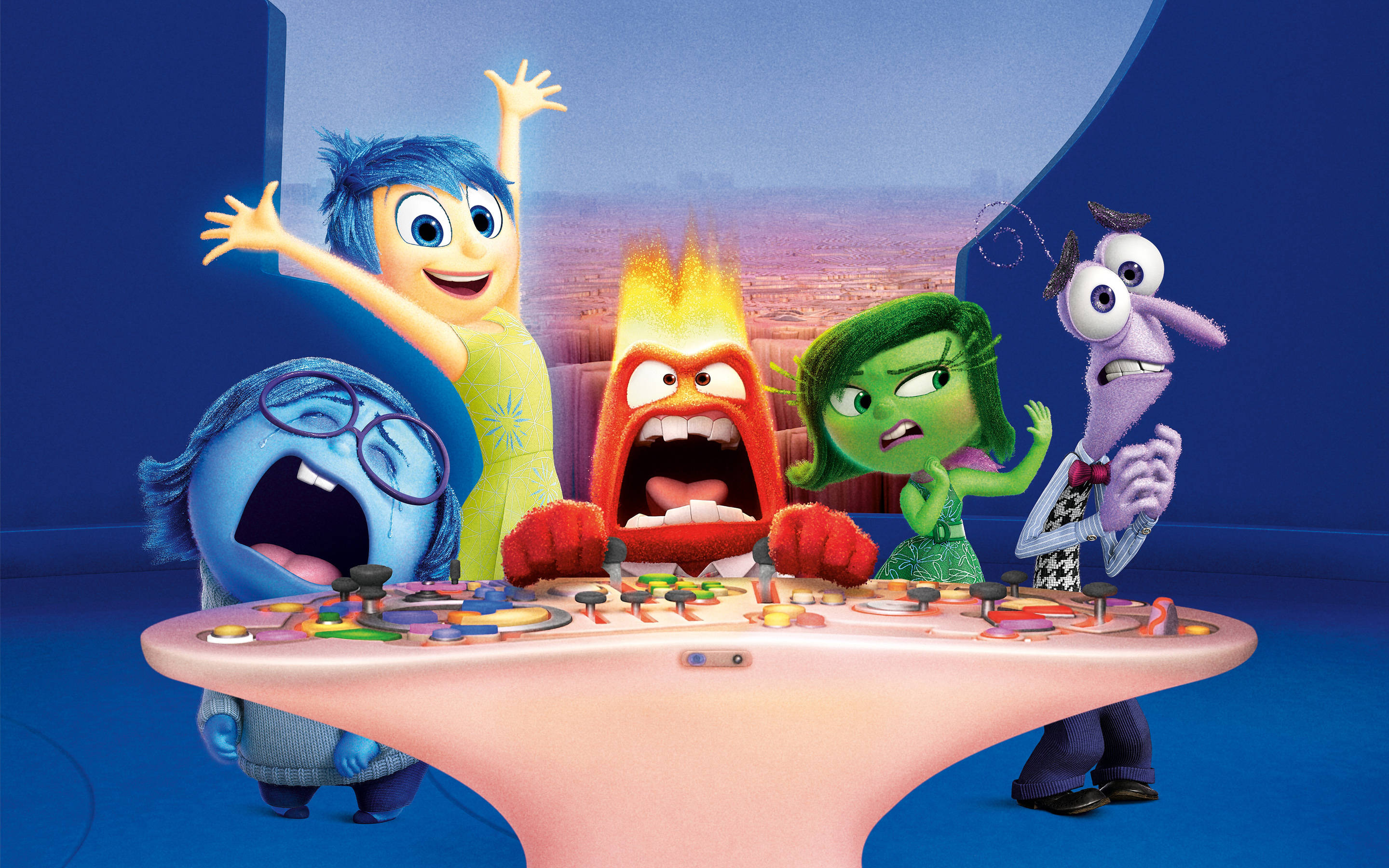 Fear Inside Out, control panel, animated emotion characters, 2K Desktop Wallpaper