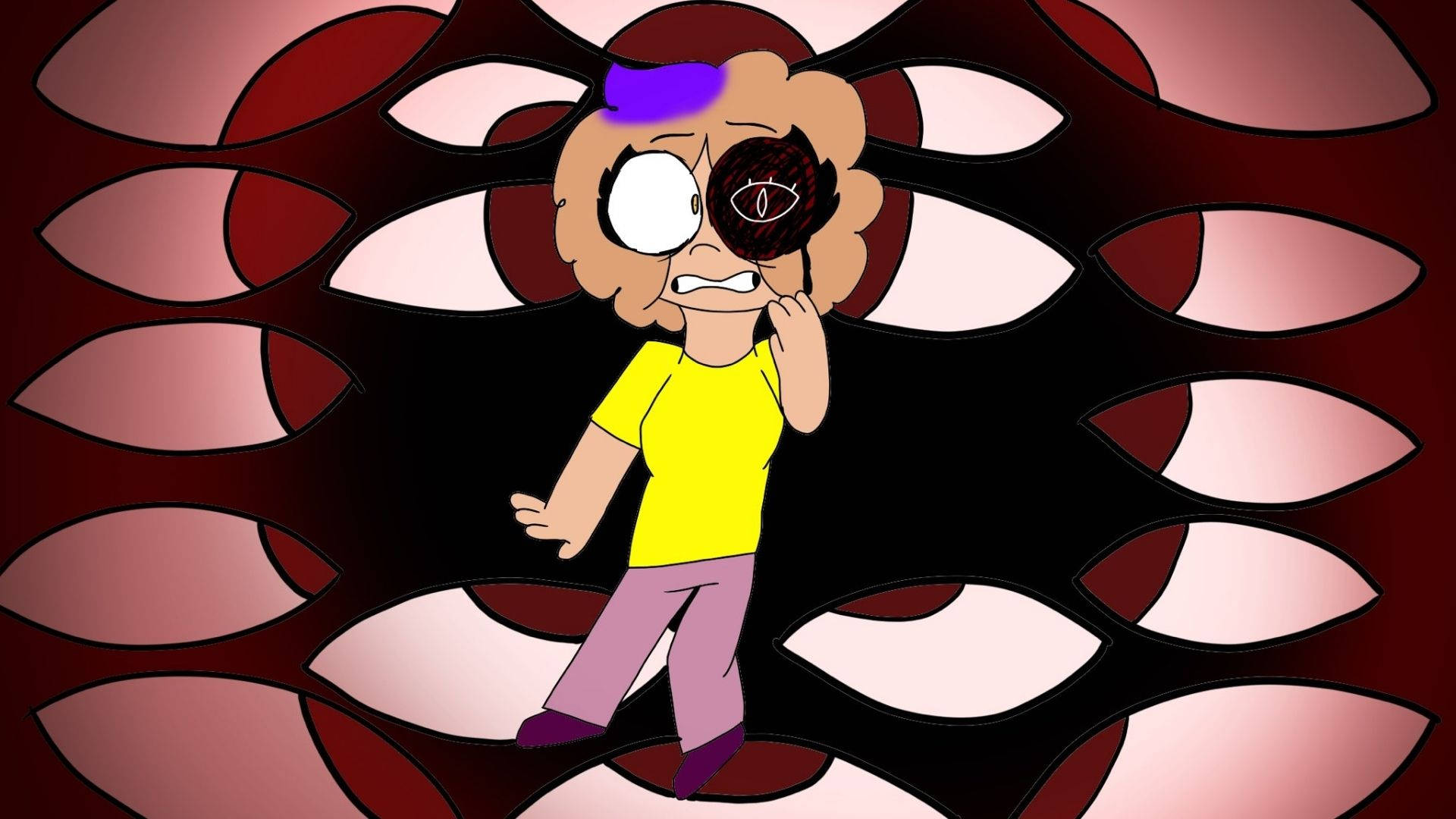 dreamcore, frightened girl, black eye patch, Full HD Desktop Wallpaper