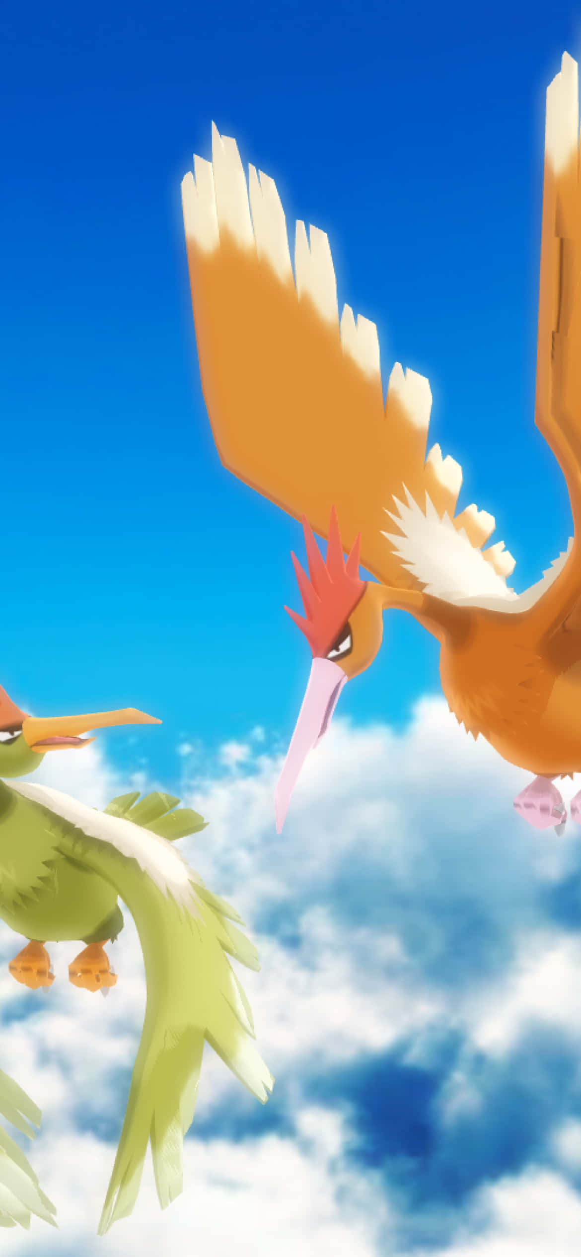 Fearow, bright blue sky, fluffy white clouds, Full HD Phone Wallpaper