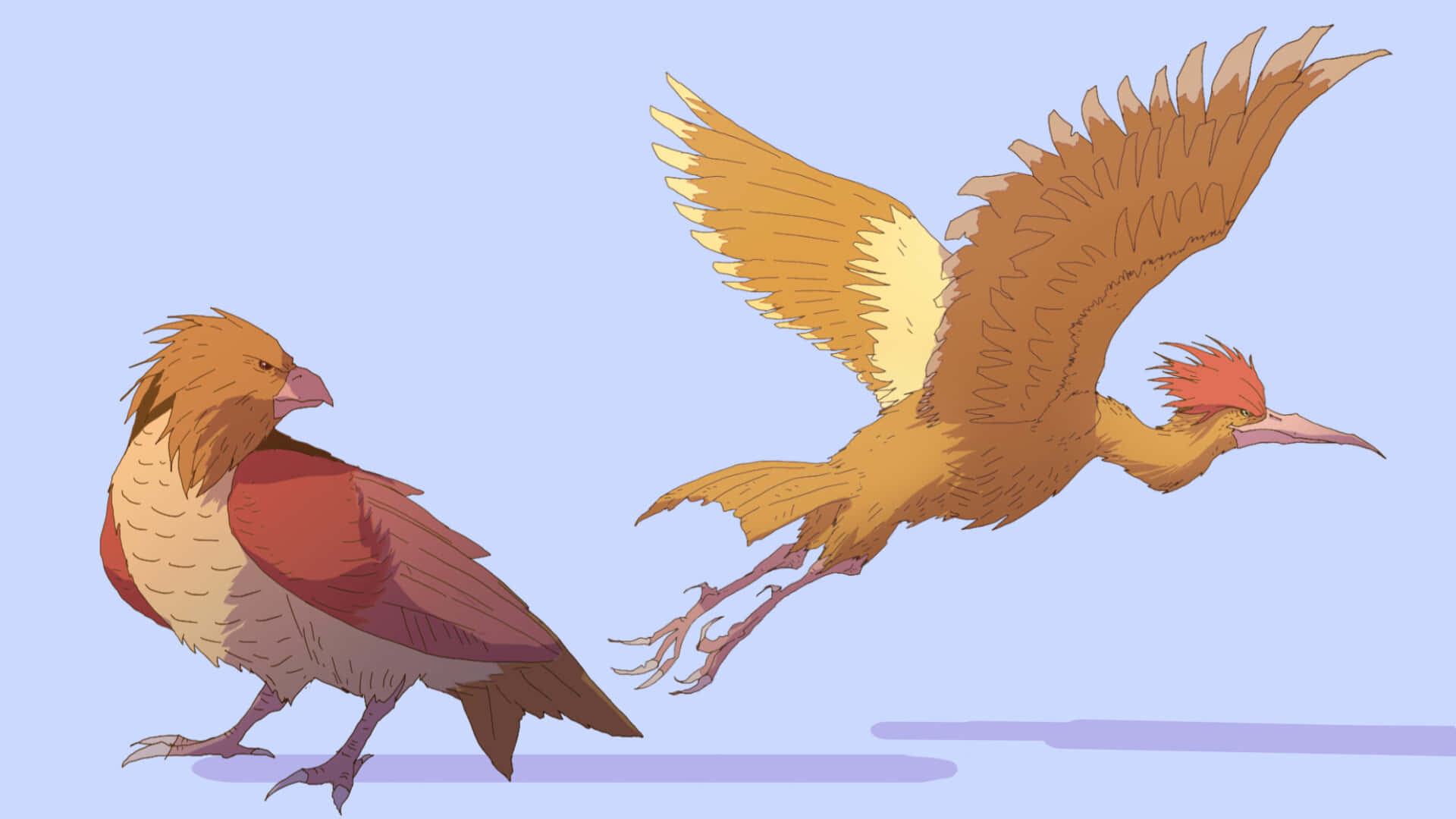 Fearow, soaring high in the sky, soft blue background, Full HD Desktop Wallpaper