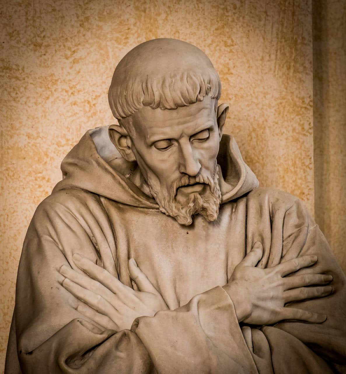 St Francis Of Assisi, stone statue, bearded monk, HD Phone Wallpaper