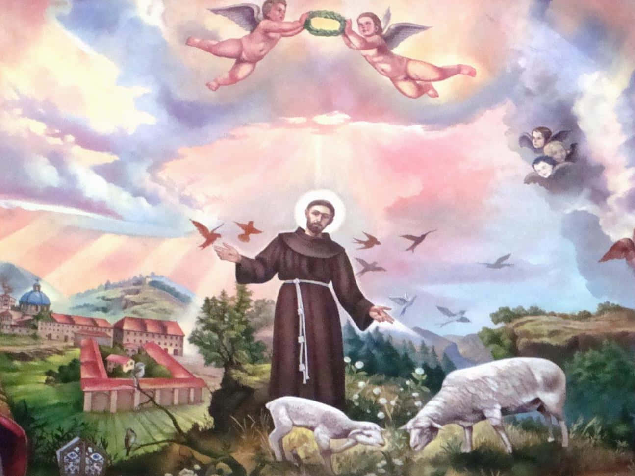 St Francis of Assisi, brown robe, pastoral landscape, HD Desktop Wallpaper