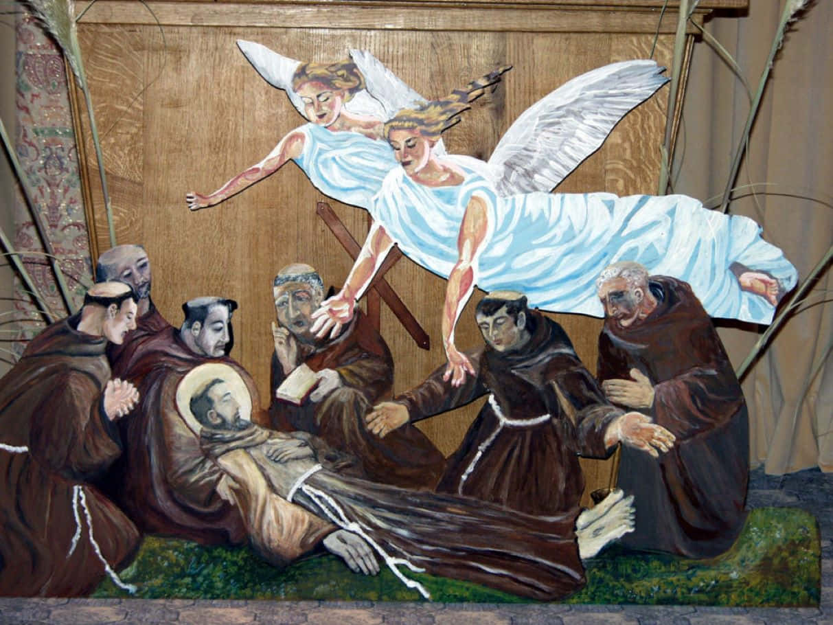 St Francis Of Assisi, angels, flowing white robes, SD Desktop Wallpaper
