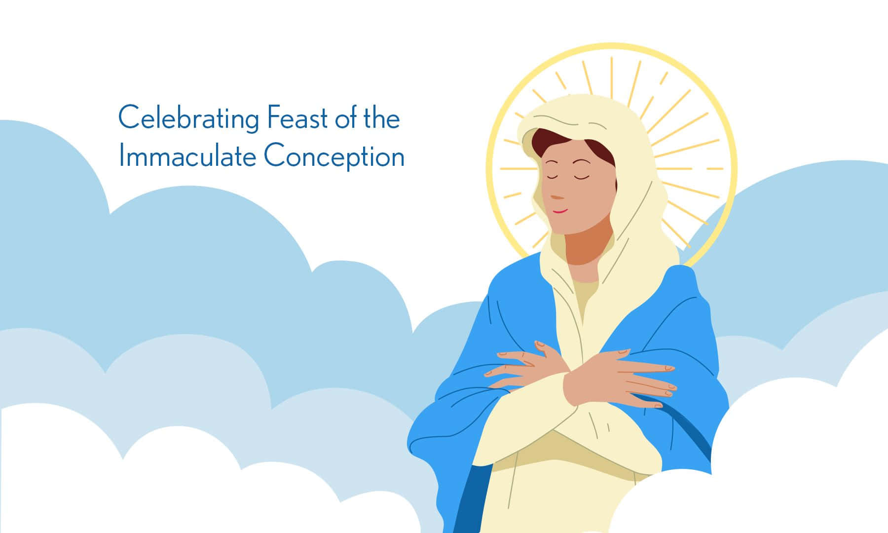 Immaculate Conception, golden halo, soft blue clouds, HD Desktop Wallpaper