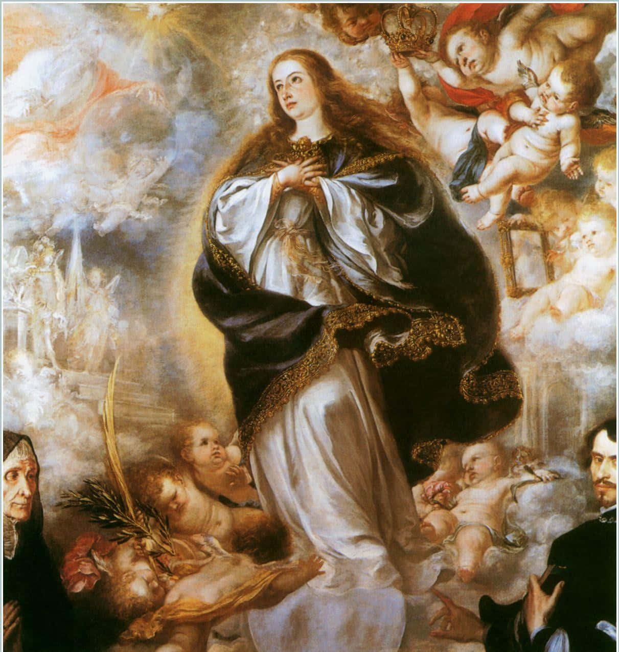 Immaculate Conception, crowned woman, flowing robes, SD Phone Wallpaper