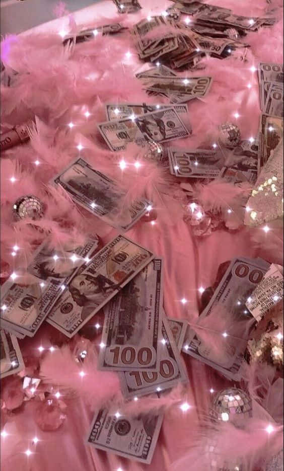 Girly Money, Pink Feathers, hundred dollar bills, SD Phone Wallpaper