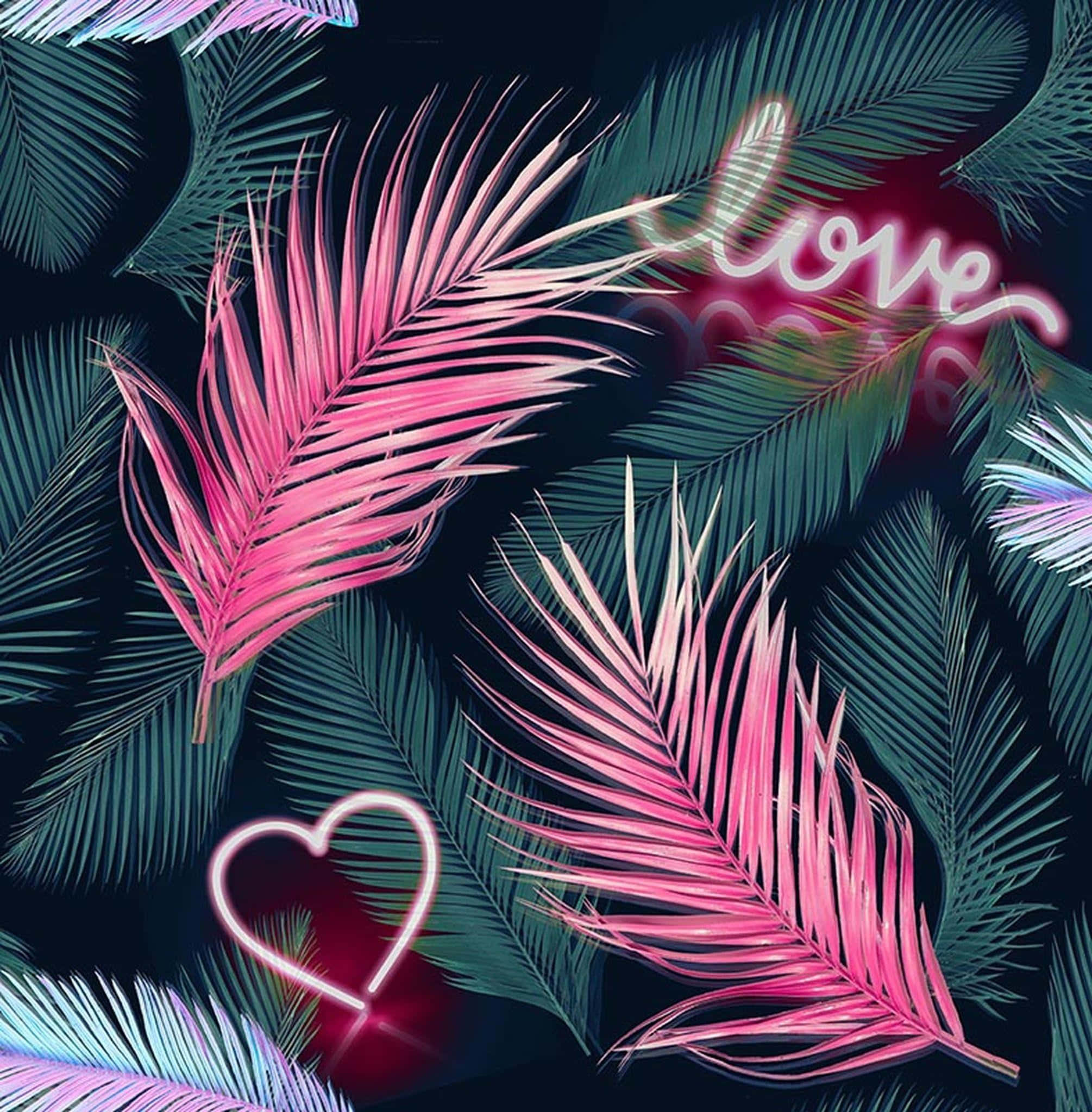 neon pink, teal, palm leaves, Full HD Phone Wallpaper