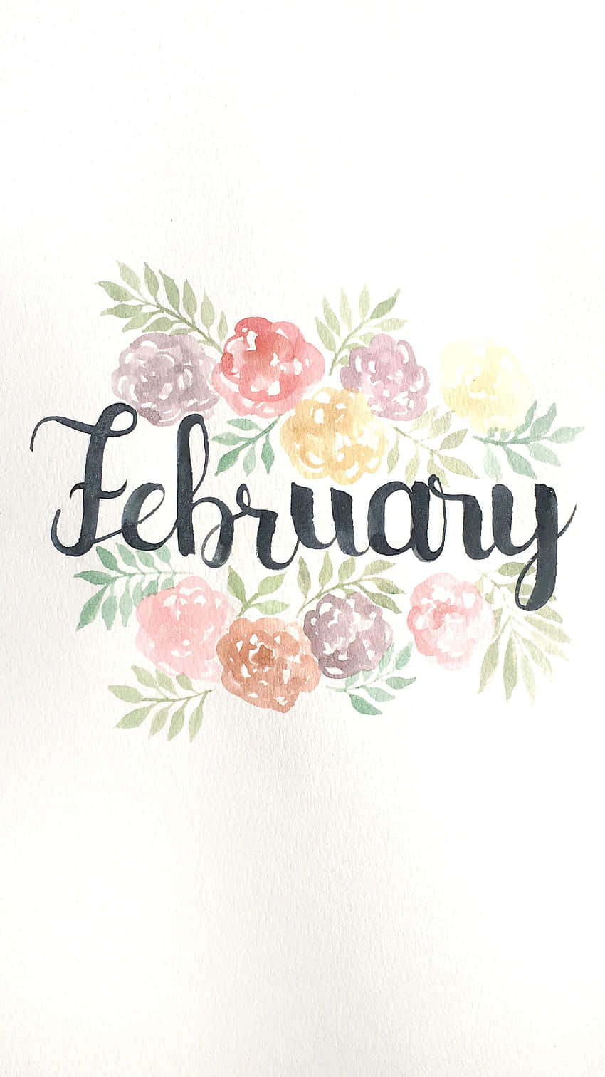 February, black ink, watercolor wreath, HD Phone Wallpaper