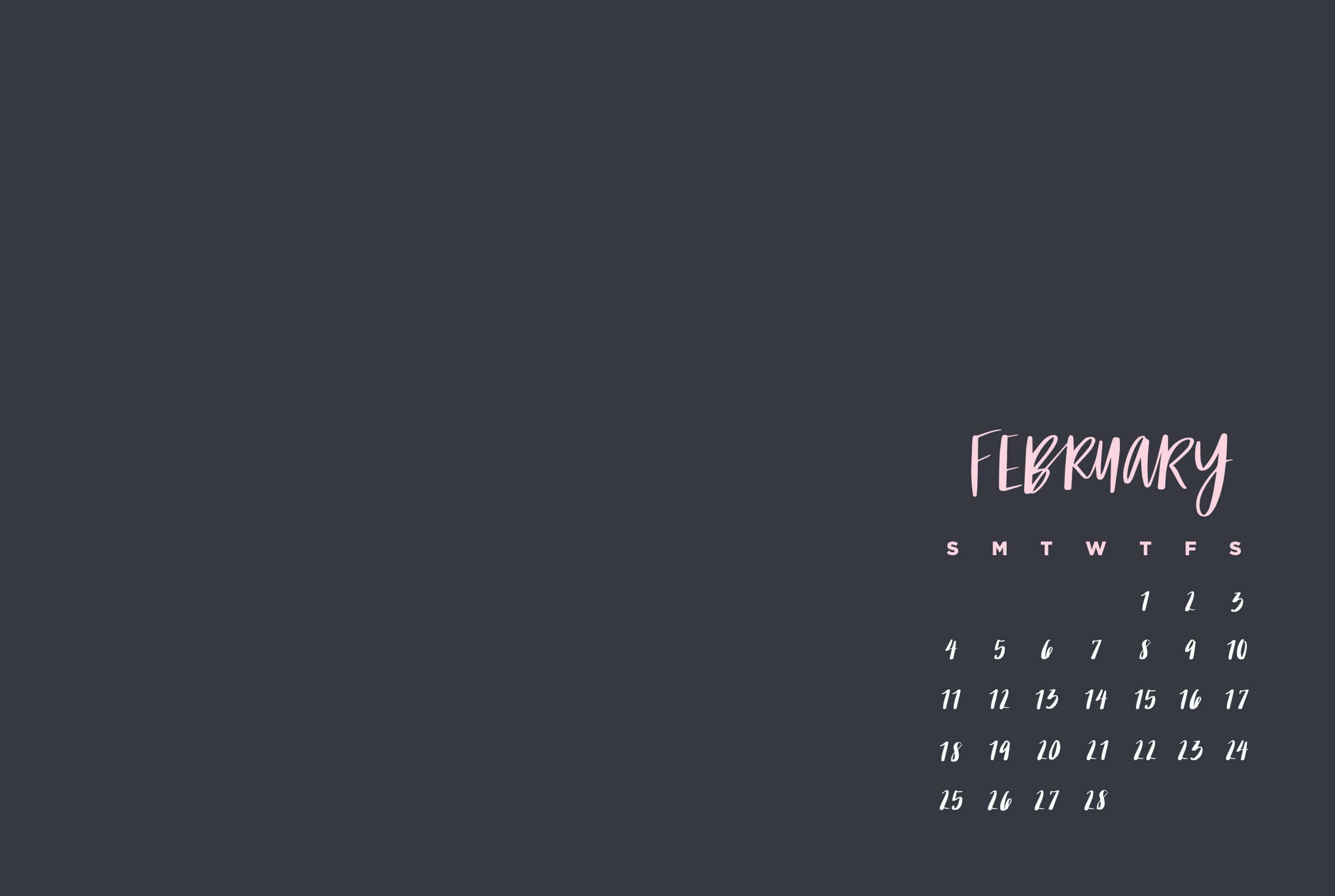 February, minimalist, dark gray, 2K Desktop Wallpaper