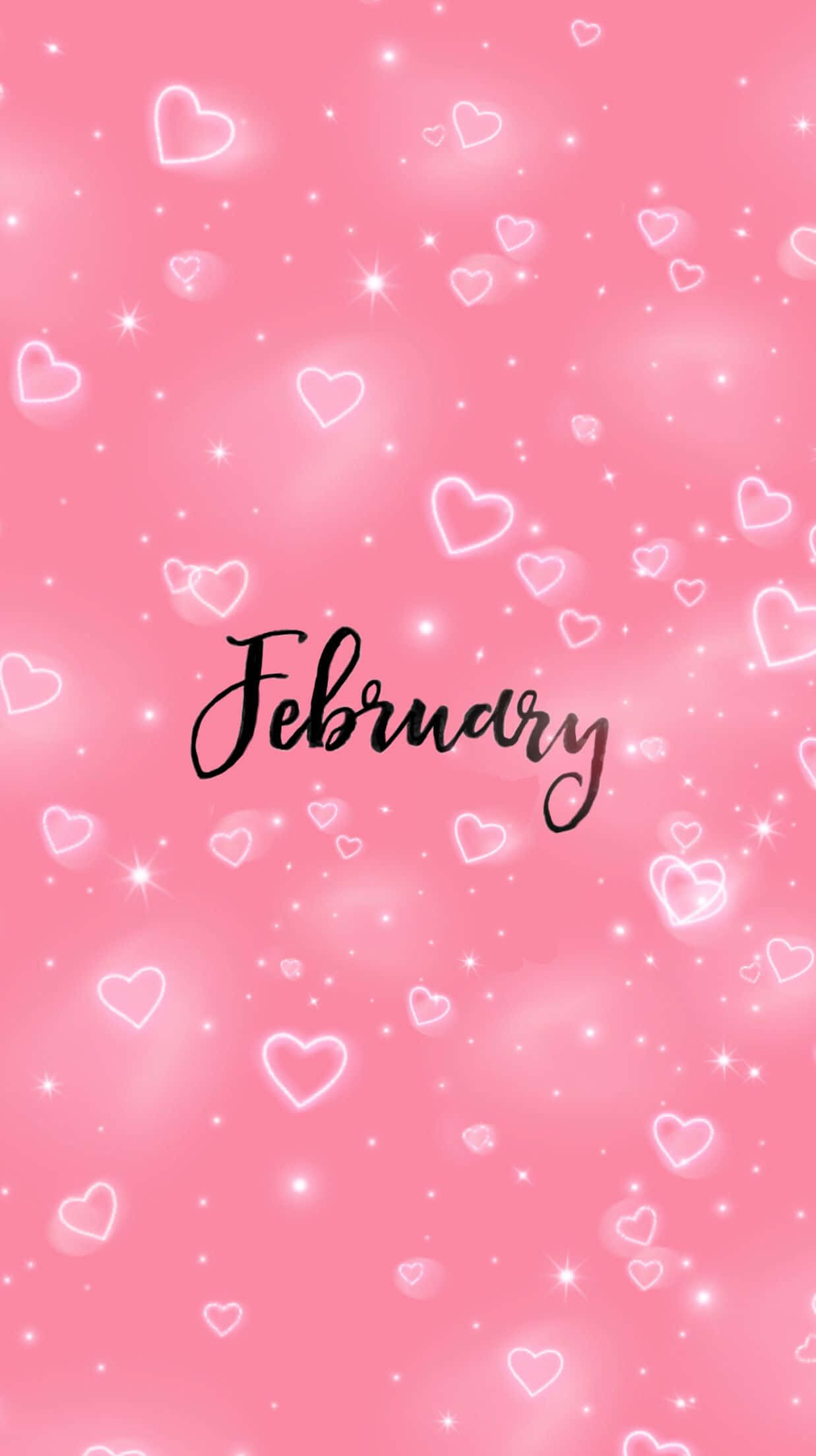 February, pink background, glowing white hearts, Full HD Phone Wallpaper