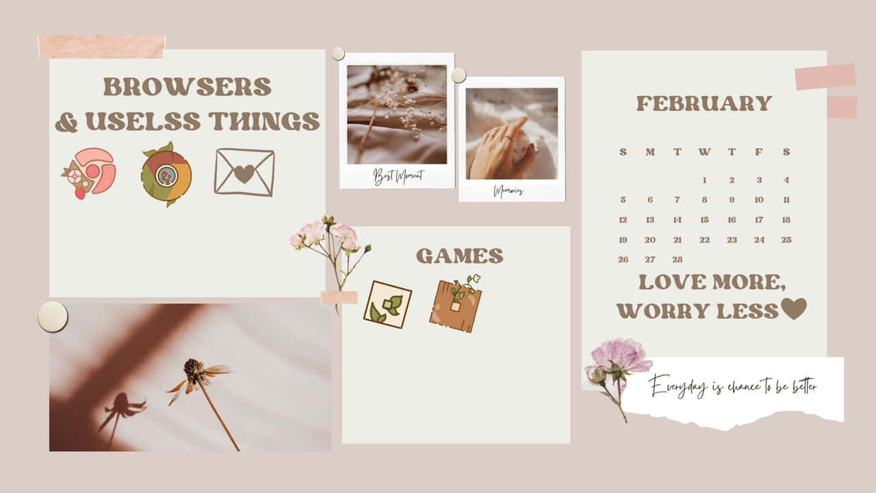 February Aesthetic, soft beige wall, pinned notes, HD Desktop Wallpaper