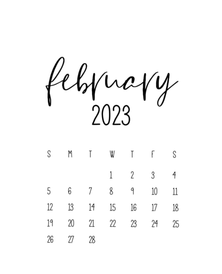 February 2023 calendar, elegant cursive script, clean grid layout, SD Phone Wallpaper