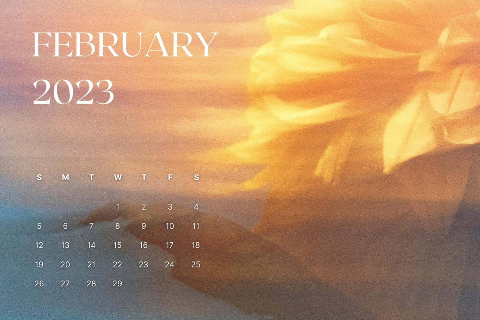 February 2023 calendar, soft gradient background, warm orange, HD Desktop Wallpaper
