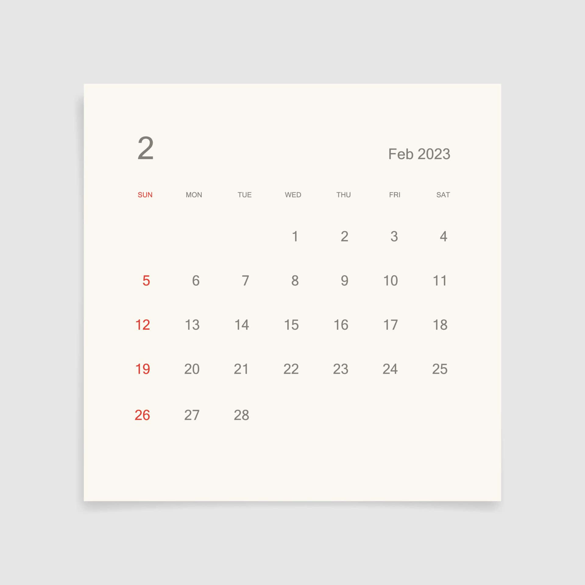 February 2023, red Sundays, cream background, Full HD Desktop Wallpaper