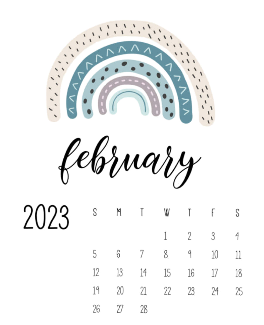 February 2021 Calendar, 2023 February calendar, pastel rainbow, SD Phone Wallpaper