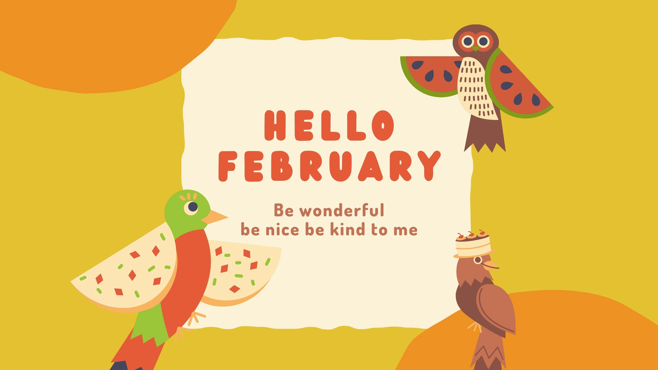 February, birds, watermelon wings, 2K Desktop Wallpaper