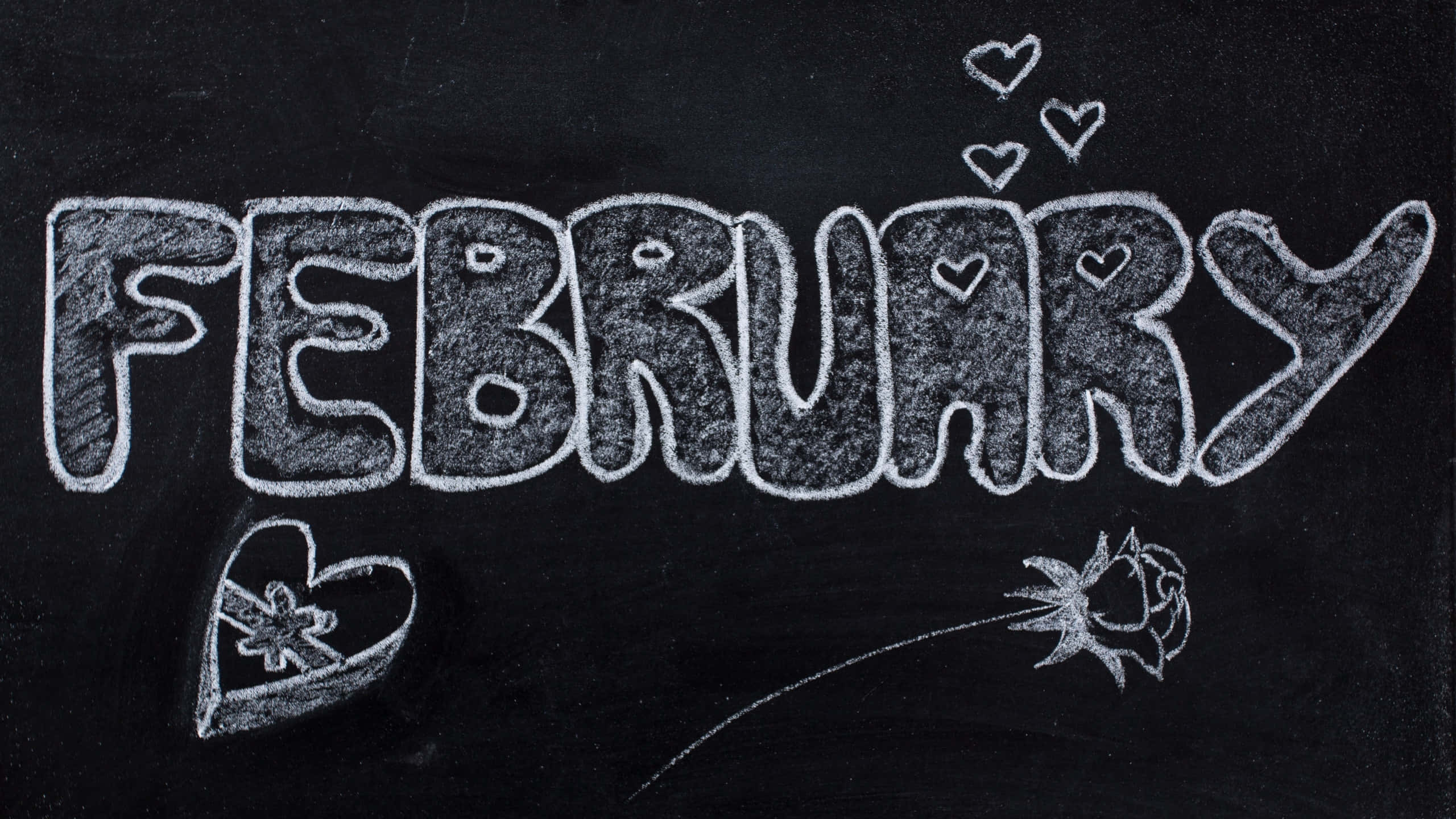 February, chalk letters, blackboard, 2K Desktop Wallpaper