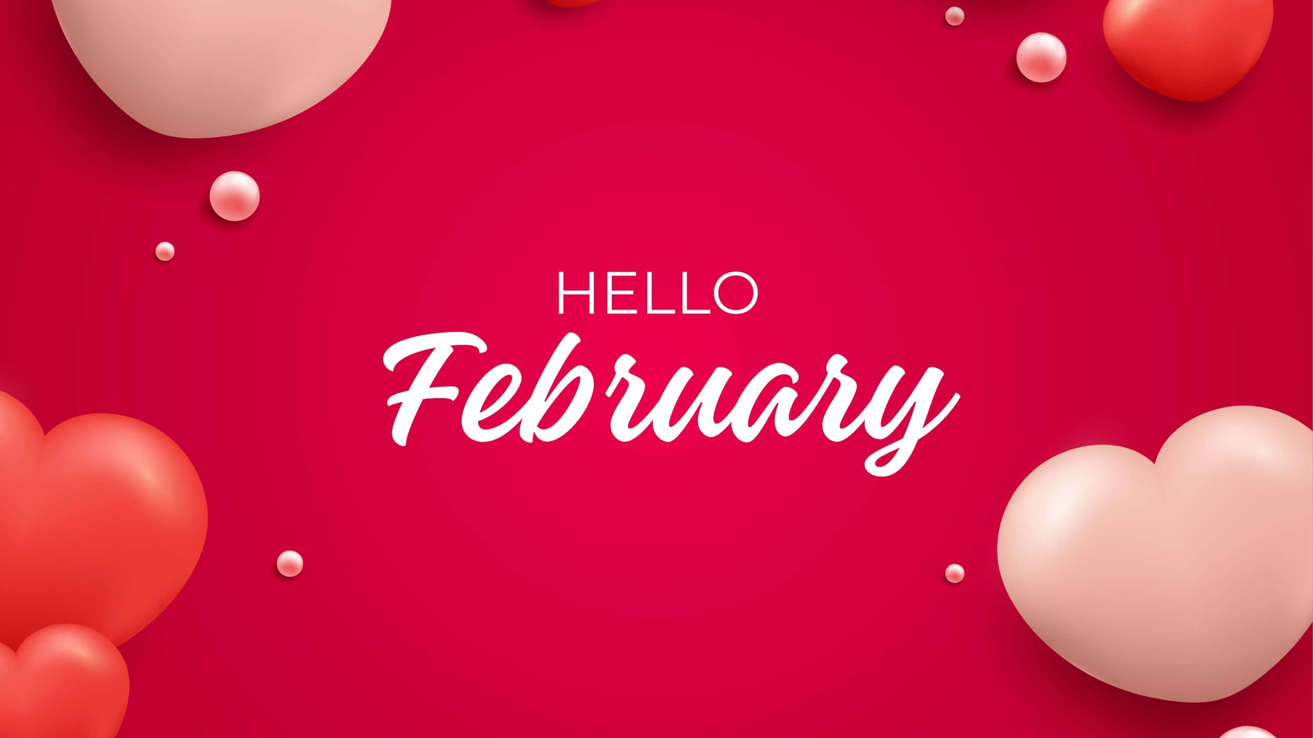 February Desktop, vibrant red, floating hearts, 2K Desktop Wallpaper