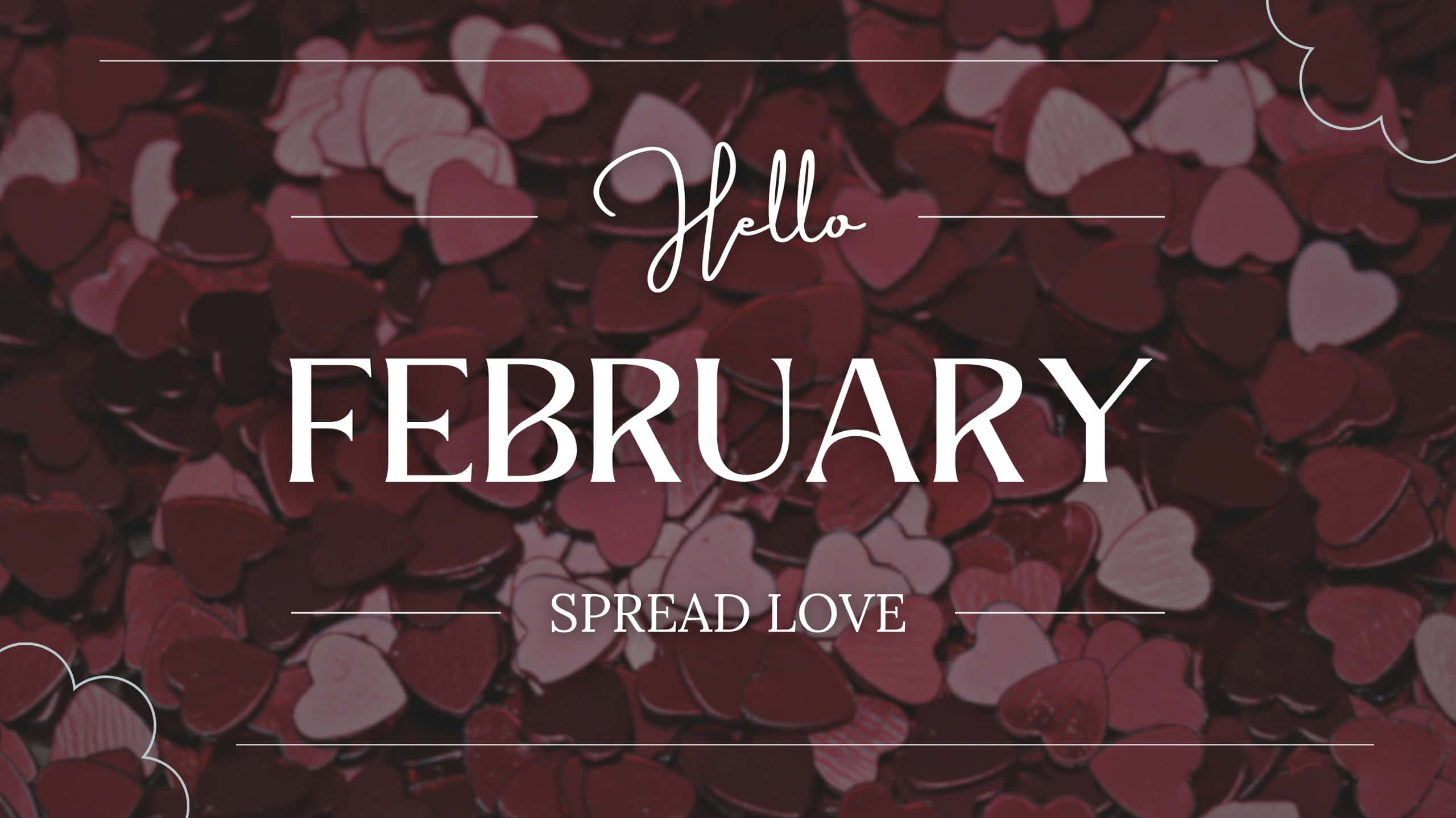 February, red heart confetti, pink heart confetti, 2K Desktop Wallpaper