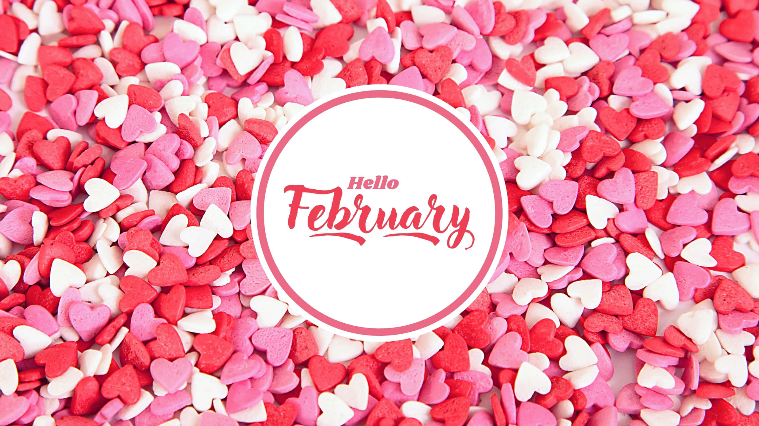 February, hearts, white circle, 2K Desktop Wallpaper