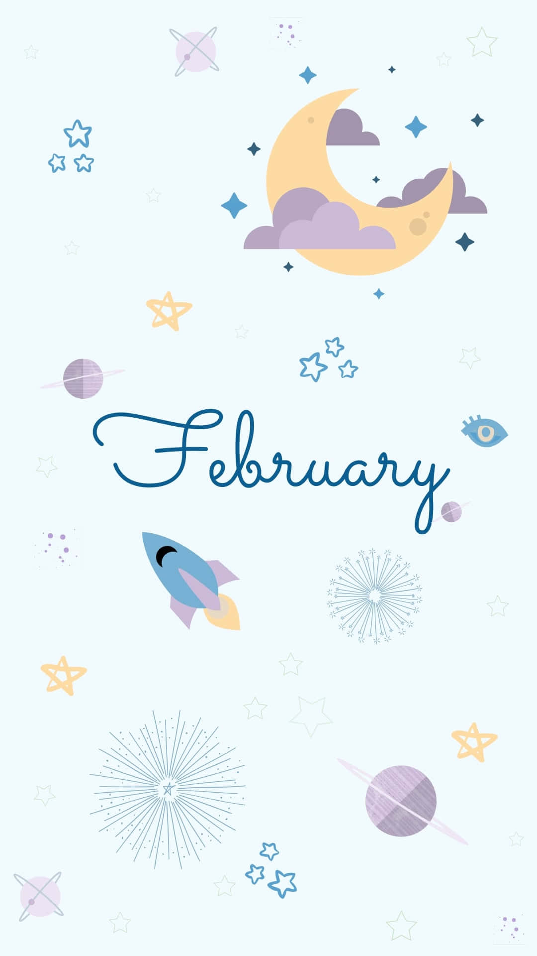 February, crescent moon, stars, Full HD Phone Wallpaper