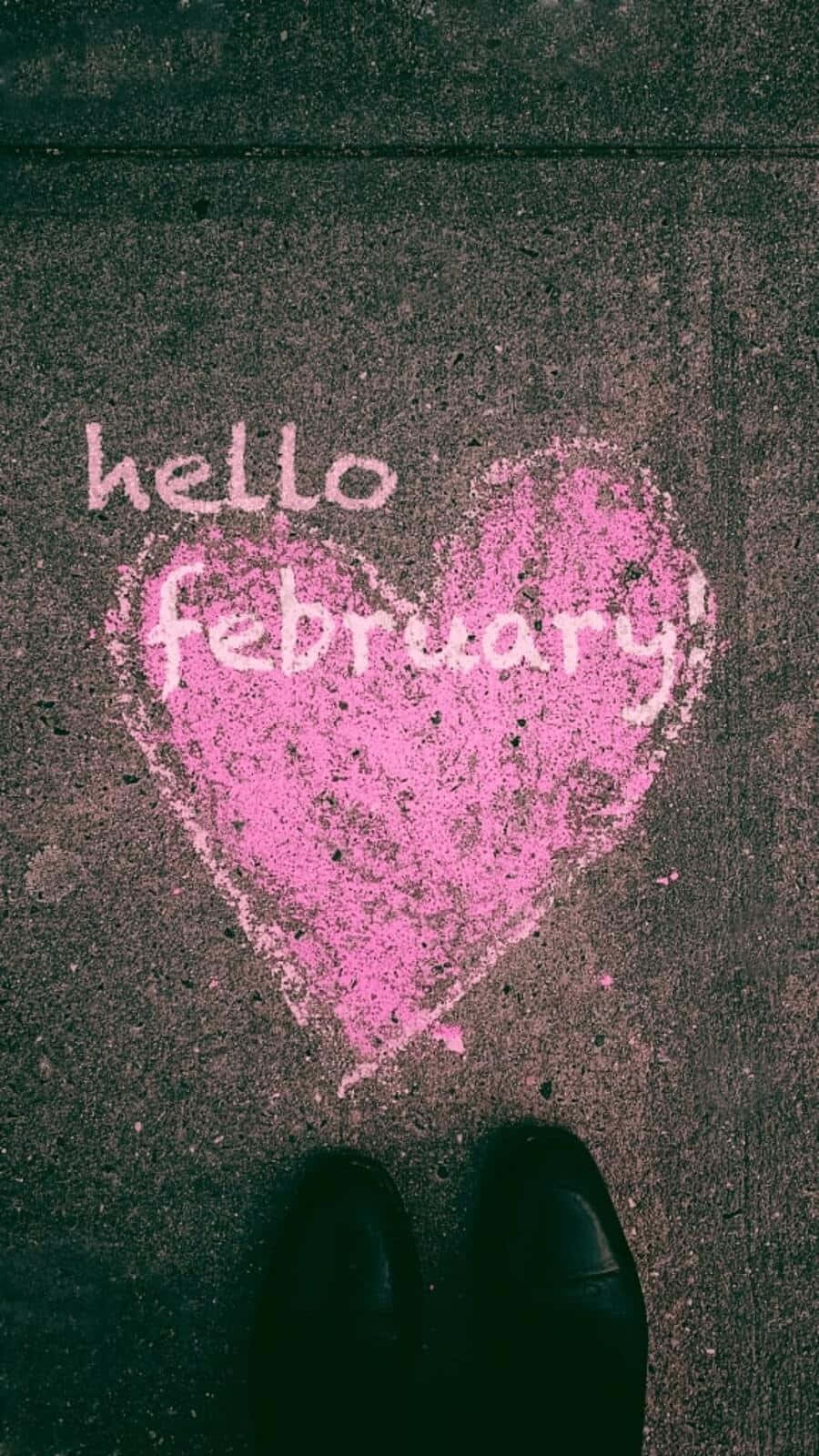 February iPhone, pink chalk heart, hello february, HD Phone Wallpaper
