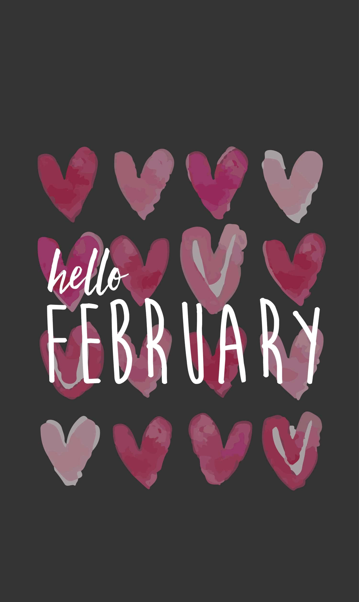 February, iPhone, pink watercolor hearts, Full HD Phone Wallpaper