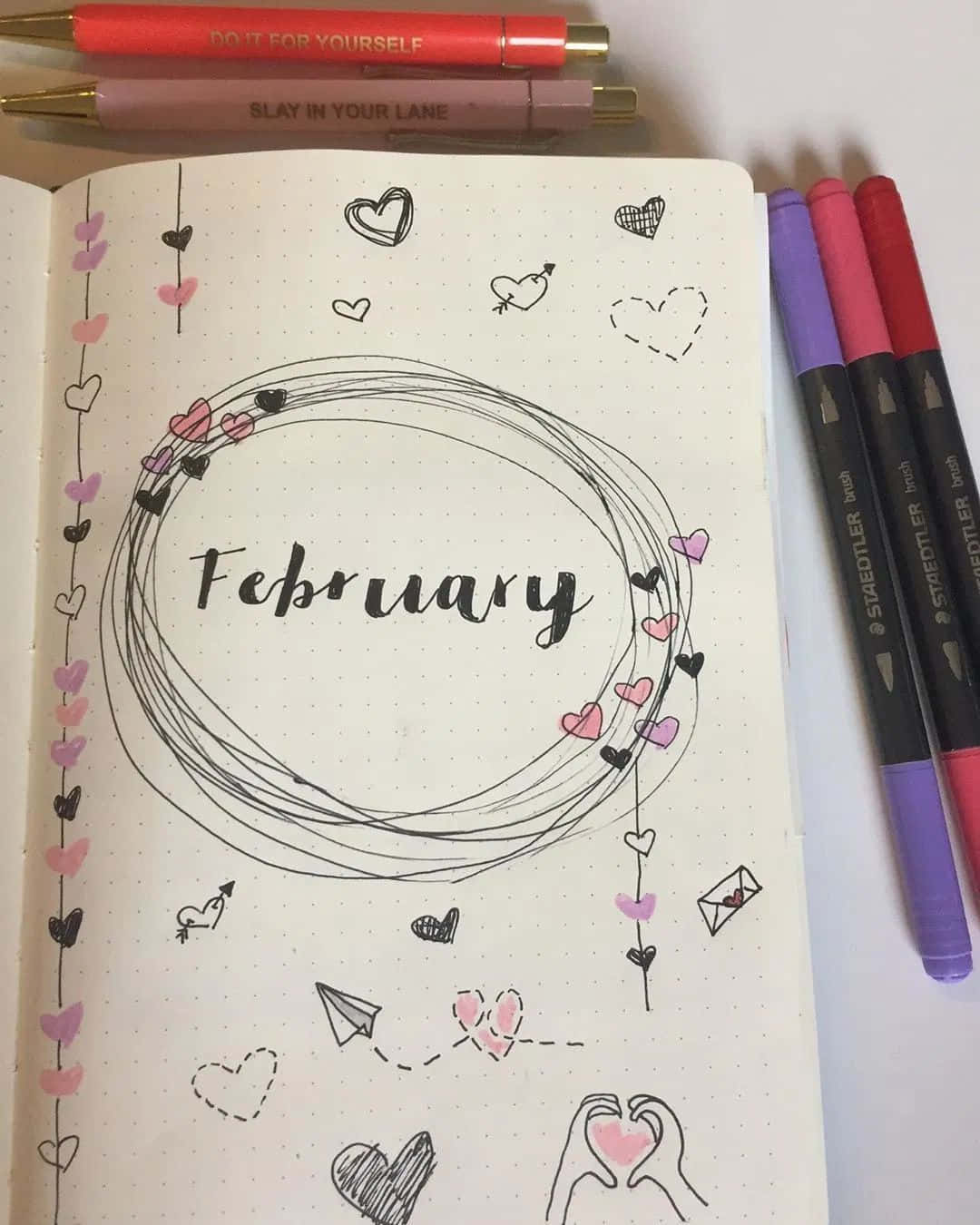 February iPhone, bullet journal page, circular frame, HD Phone Wallpaper