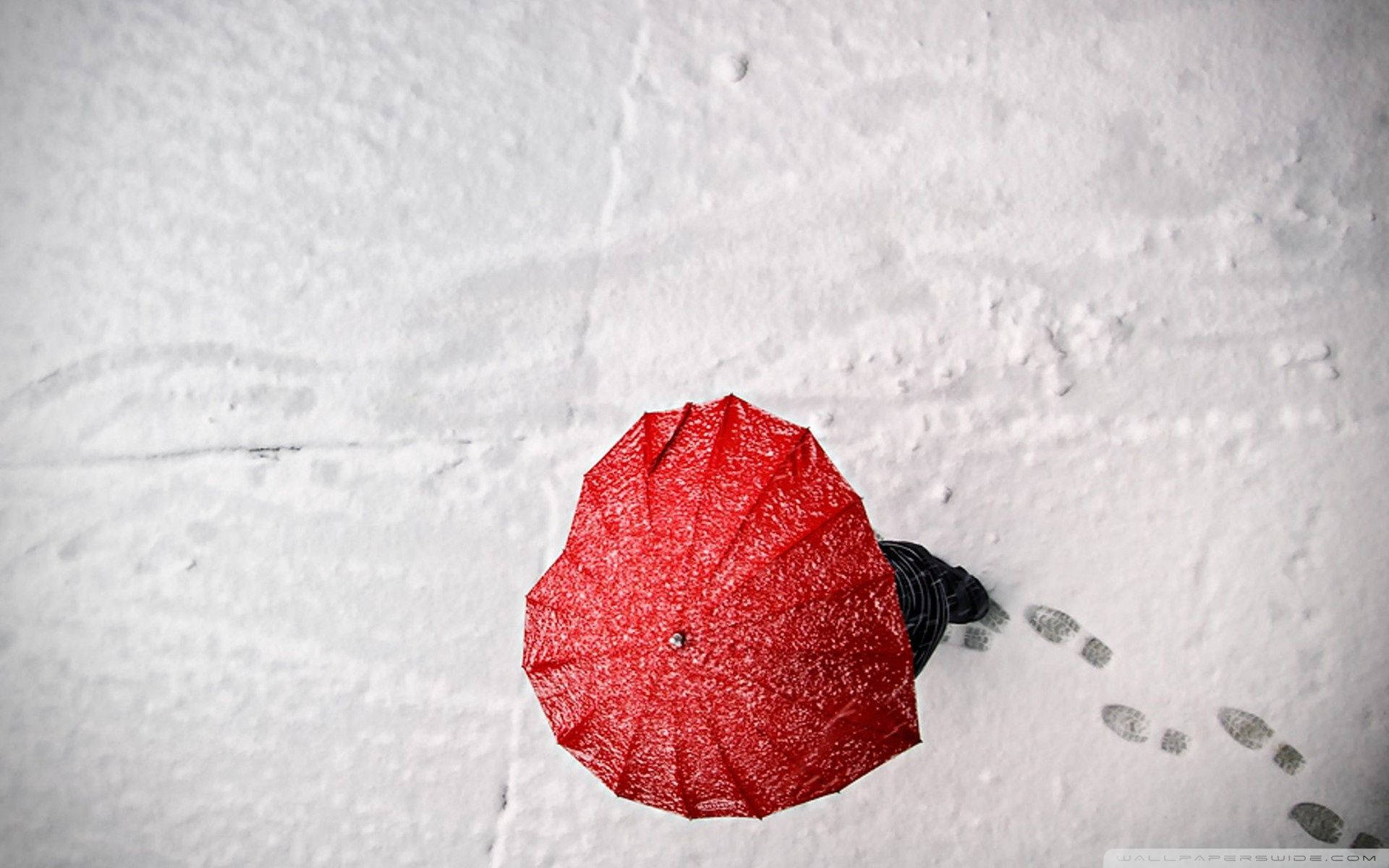 red heart shaped umbrella, snowflakes, snowy field, Full HD Desktop Wallpaper