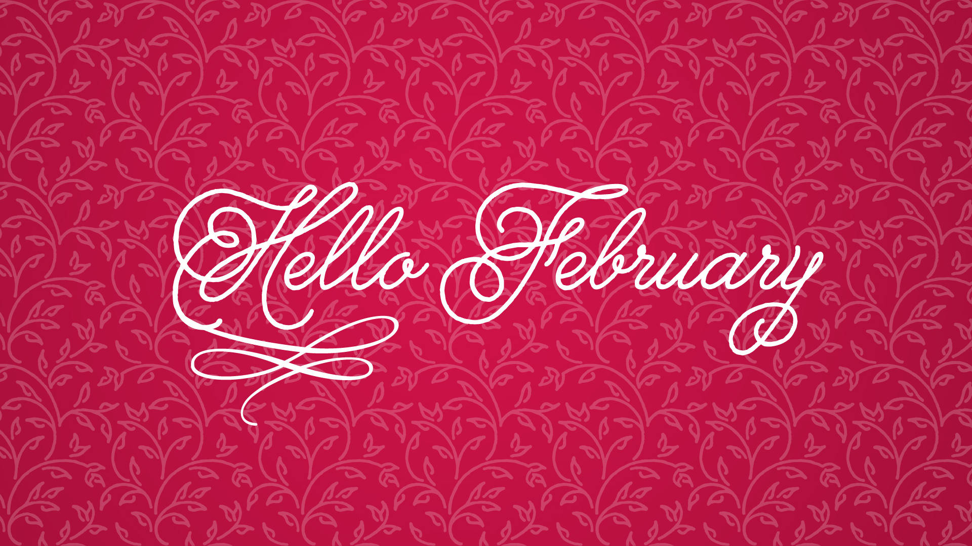 February, white cursive text, rich red background, Full HD Desktop Wallpaper