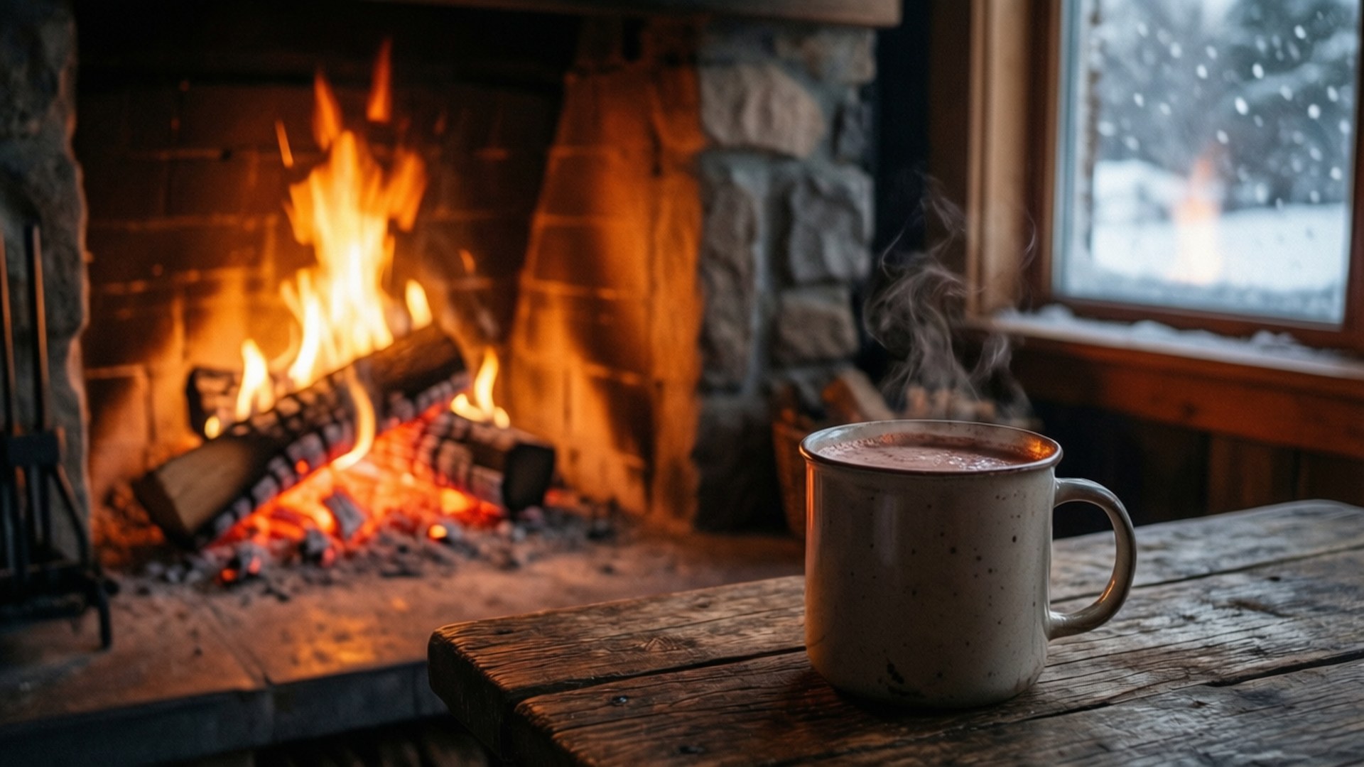 February, fireplace, snow, Full HD Desktop Wallpaper