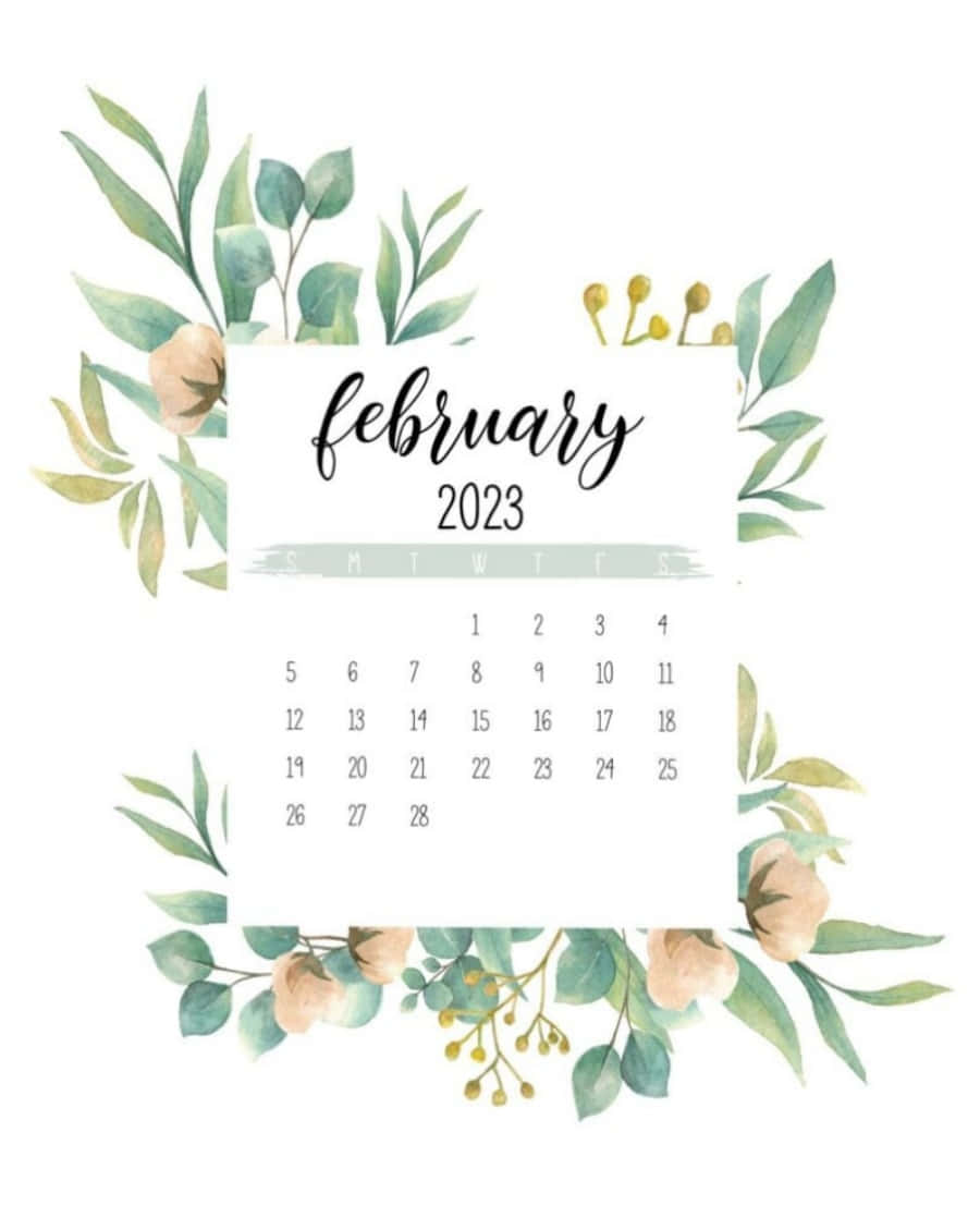 February 2023 calendar, cursive, watercolor, SD Phone Wallpaper