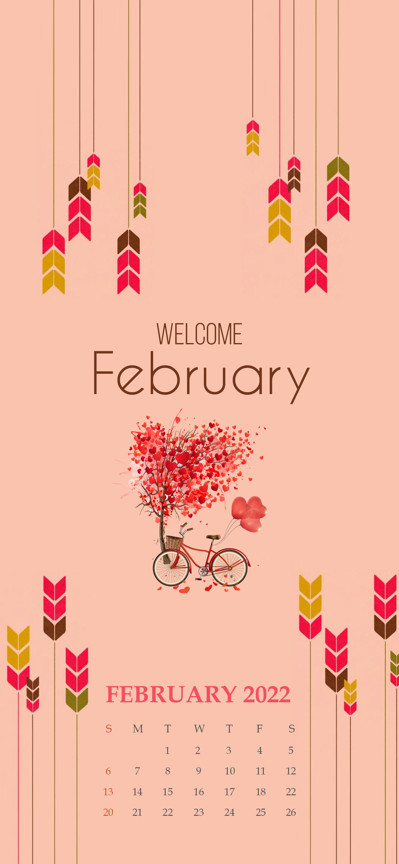 February, pink aesthetic, red bicycle, 2K Phone Wallpaper