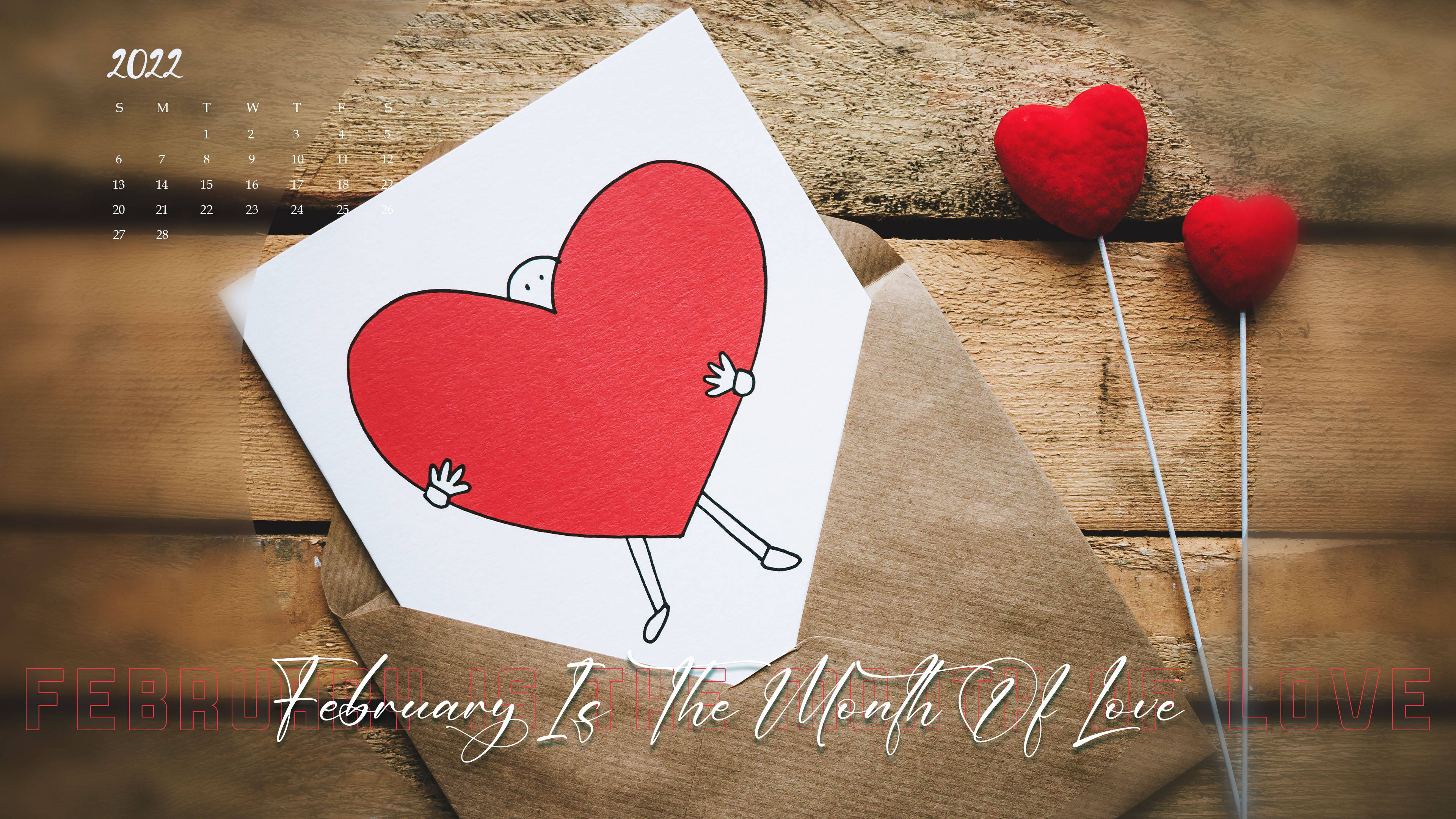 Valentine's Day, red heart character, brown envelope, 4K Desktop Wallpaper