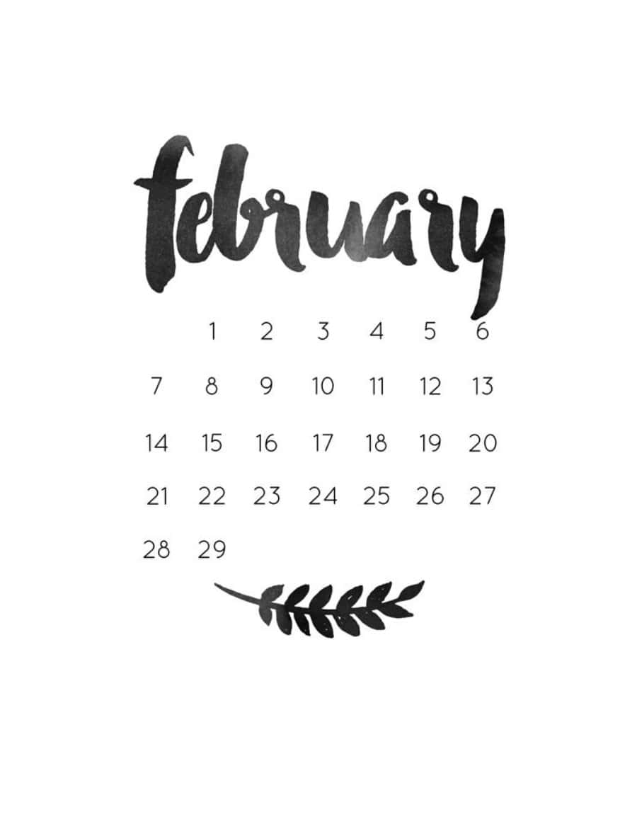February calendar, black ink, handwritten font, SD Phone Wallpaper