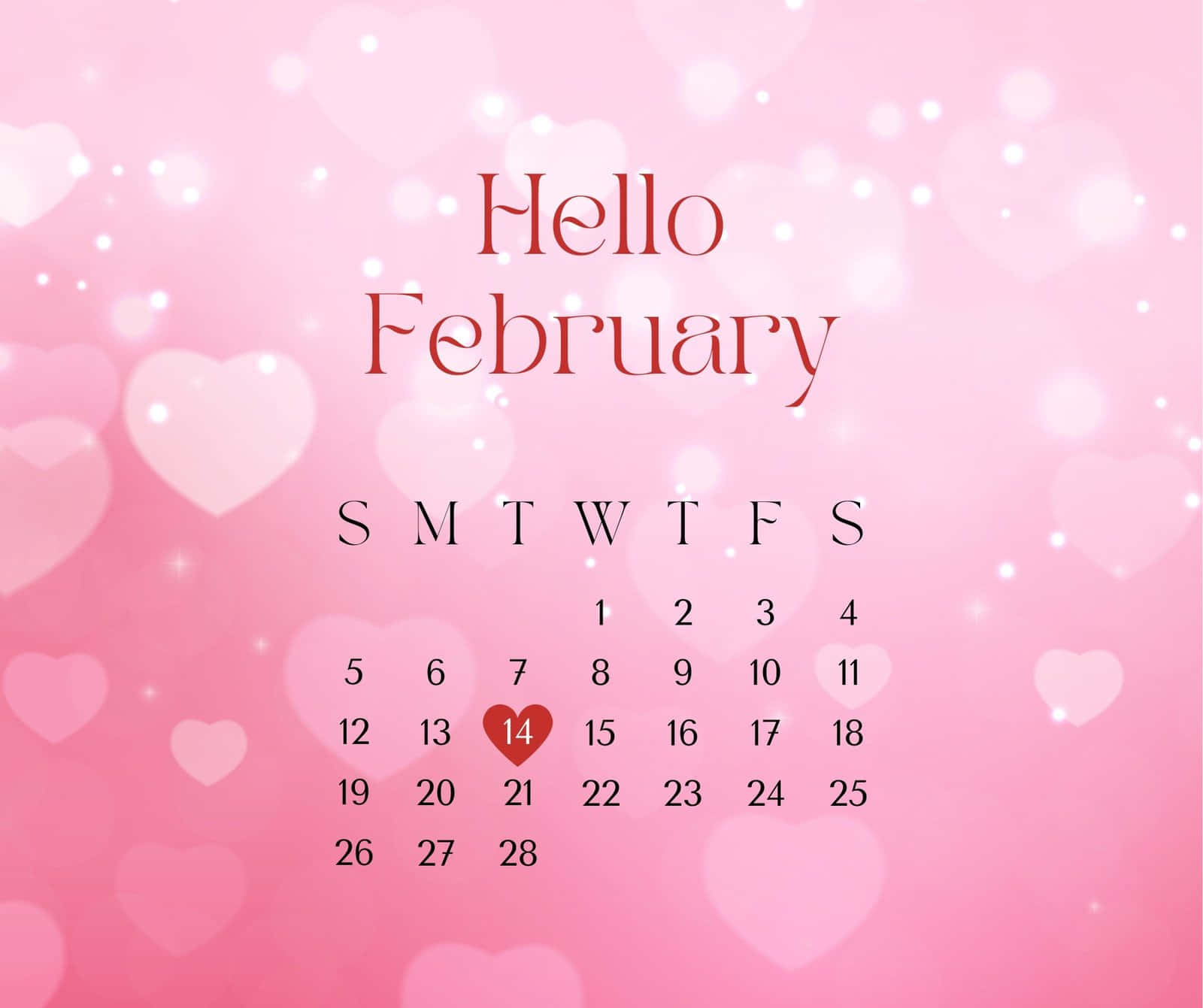 February, pink February calendar, heart-shaped bokeh background, HD Desktop Wallpaper
