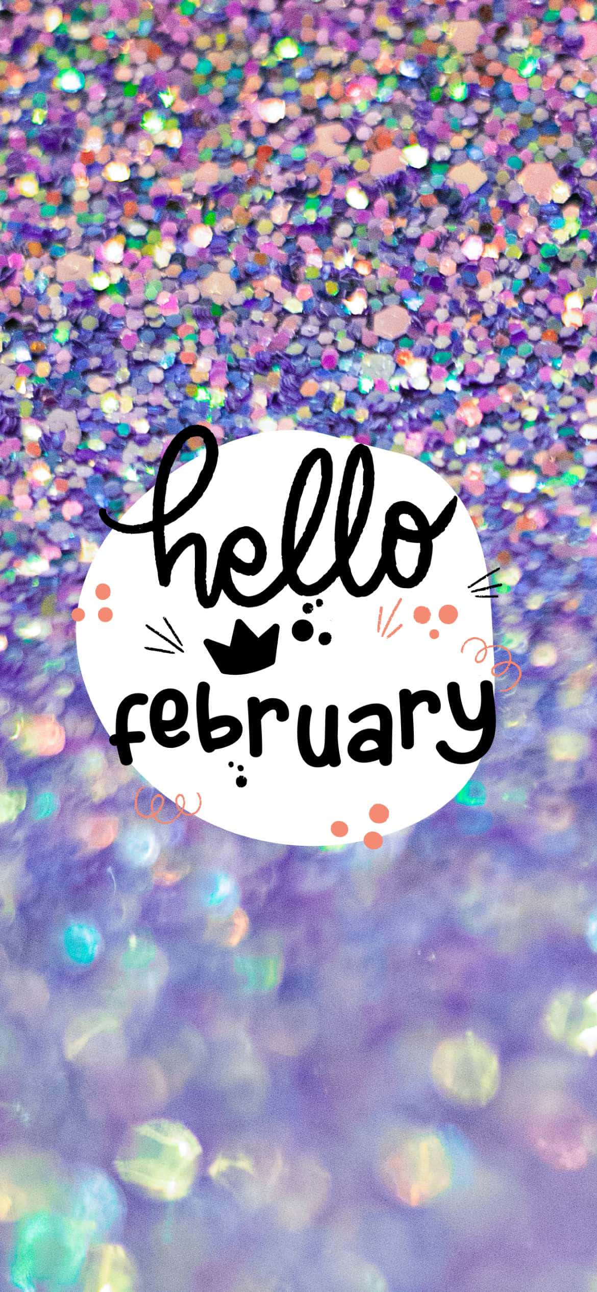 February, vibrant purple glitter, white circle, Full HD Phone Wallpaper