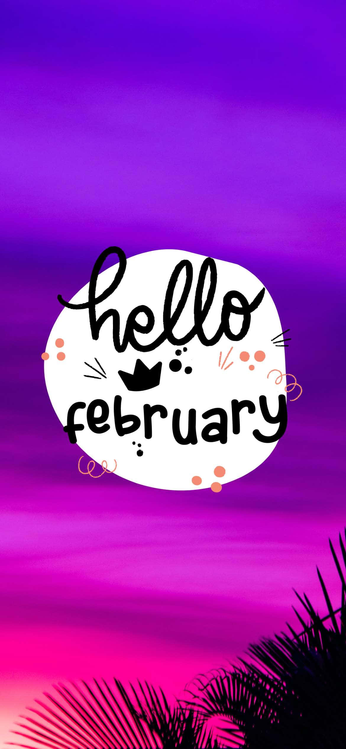 hello february, Vibrant purple and pink gradient sky, white circle, Full HD Phone Wallpaper